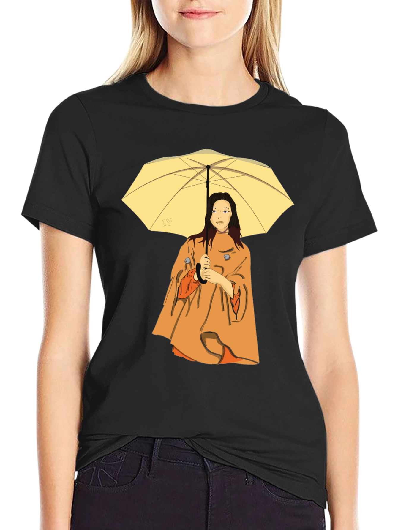 Woman with Umbrella T-Shirt - Black