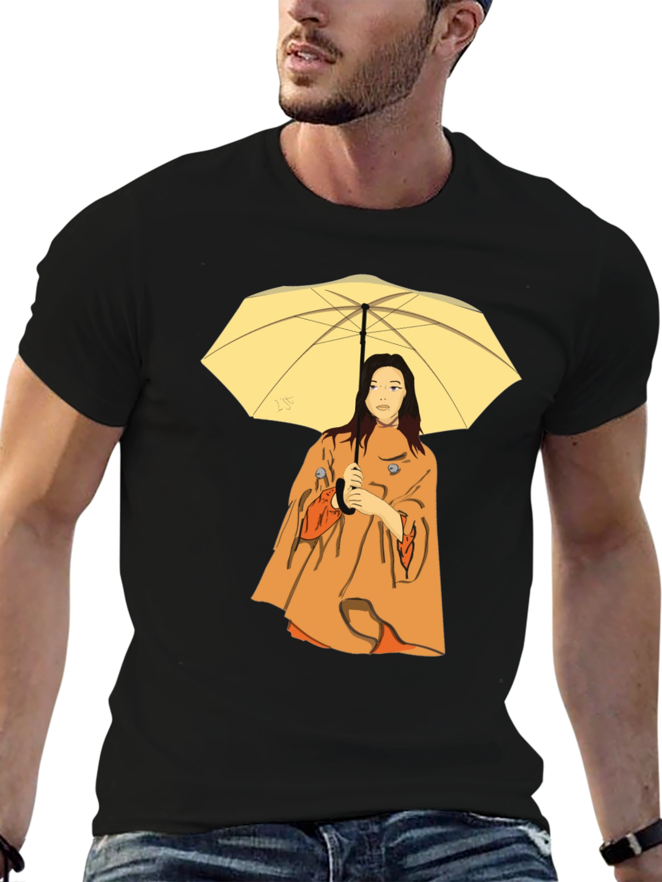 Woman with Umbrella T-Shirt - Black