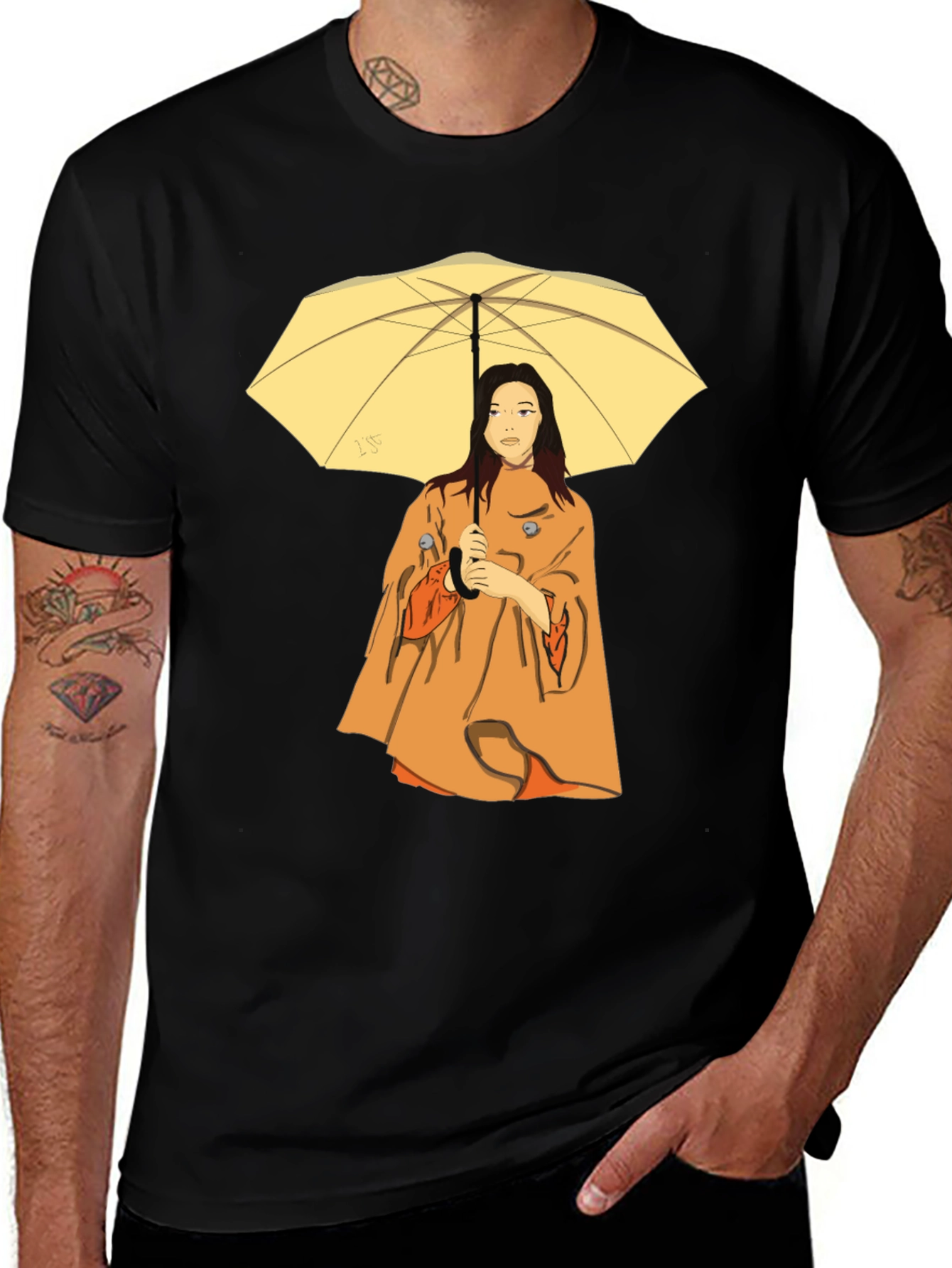 Woman with Umbrella T-Shirt - Black