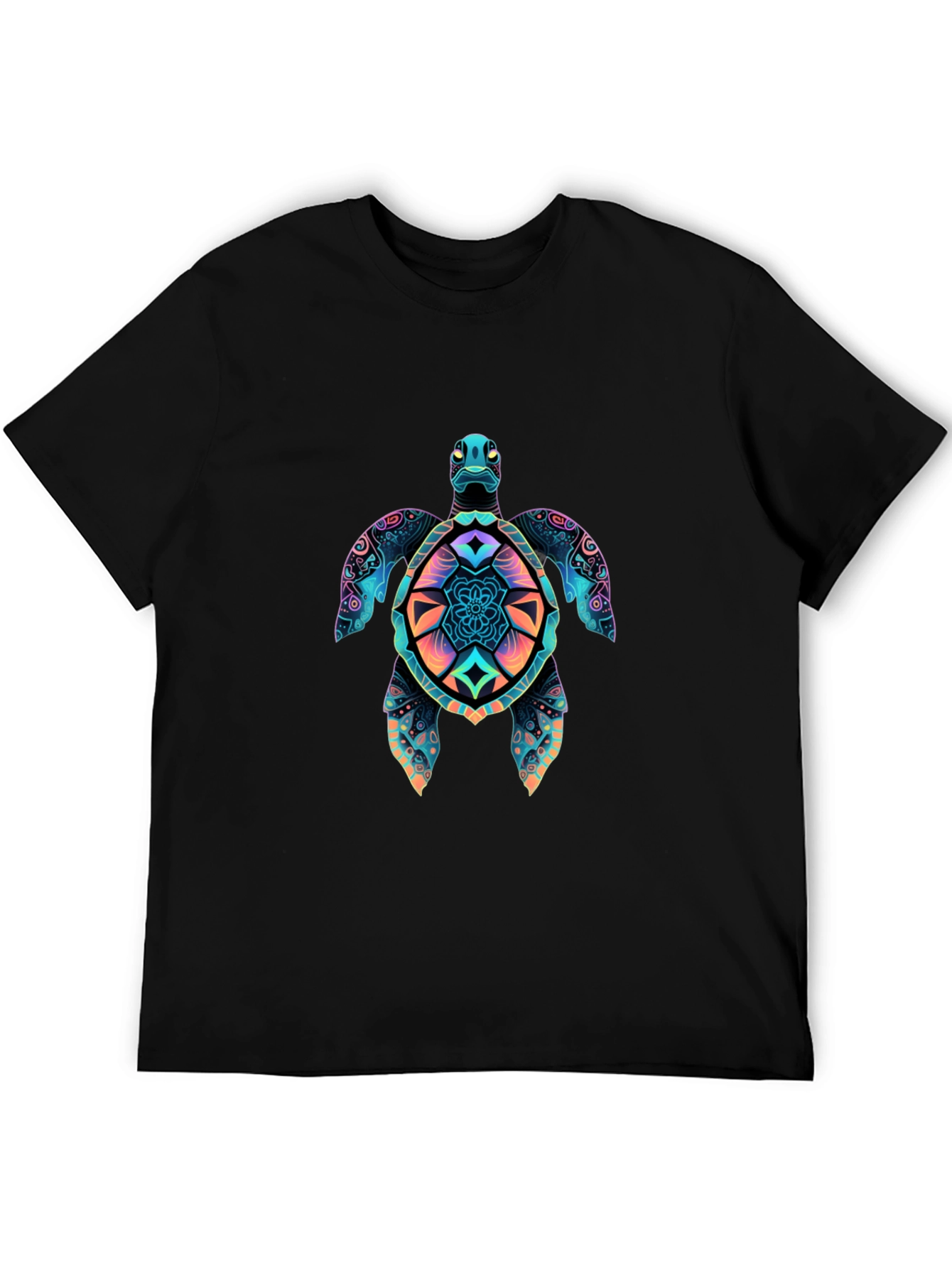 Vibrant Turtle Graphic Black T-Shirt