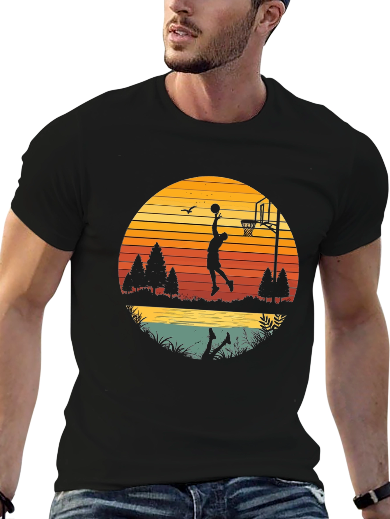 Basketball Sunset Graphic T-Shirt