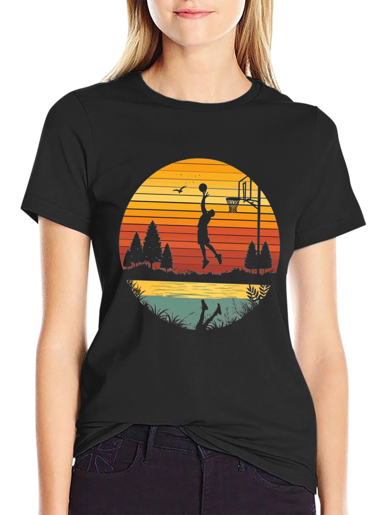 Basketball Sunset Graphic T-Shirt