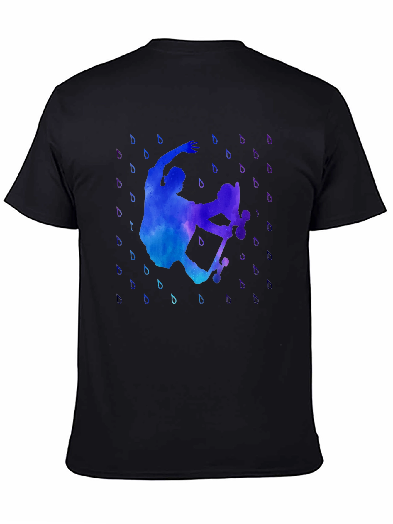 Watercolor Skateboarder Black T-Shirt