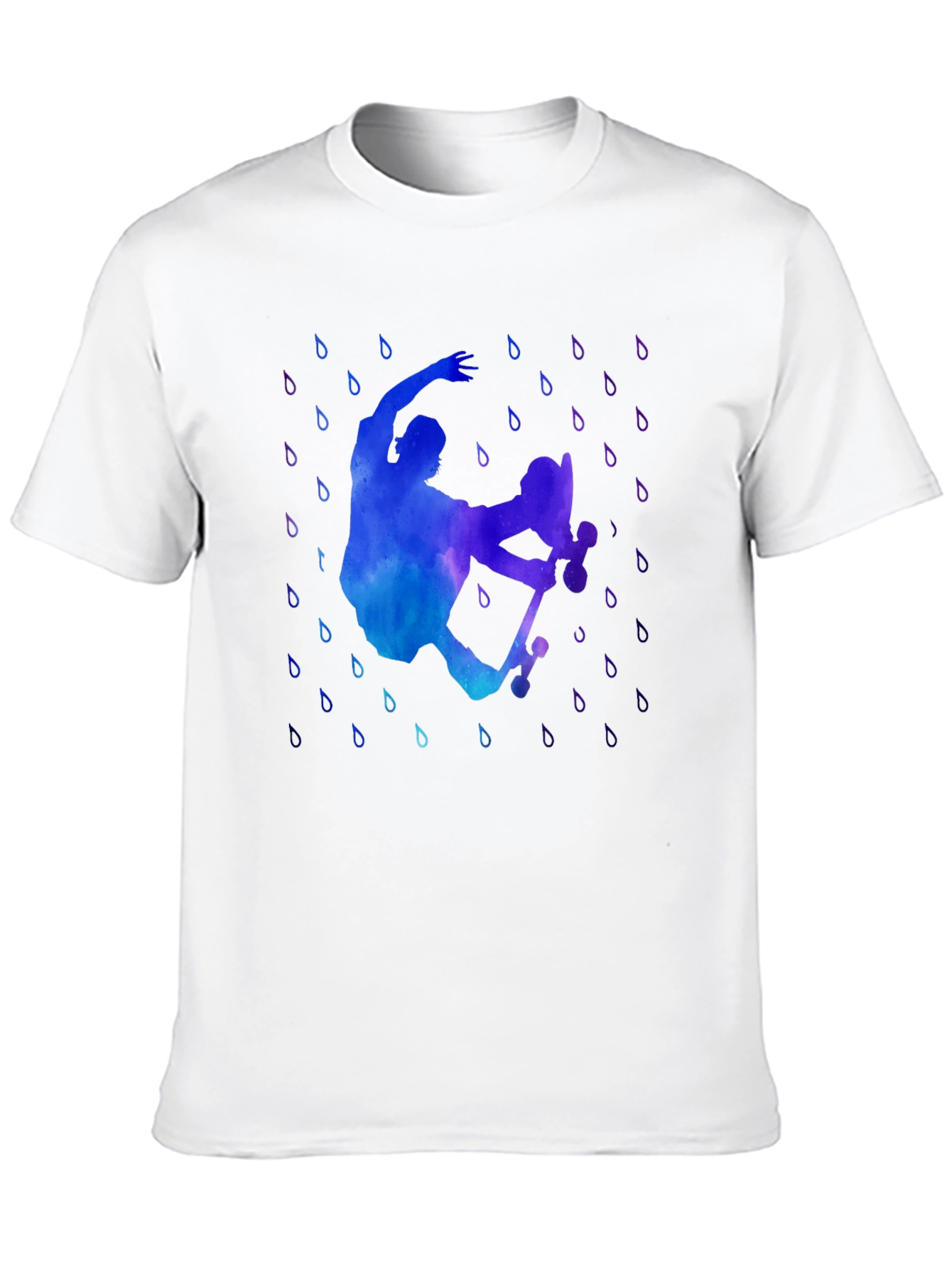 Watercolor Skateboarder Black T-Shirt