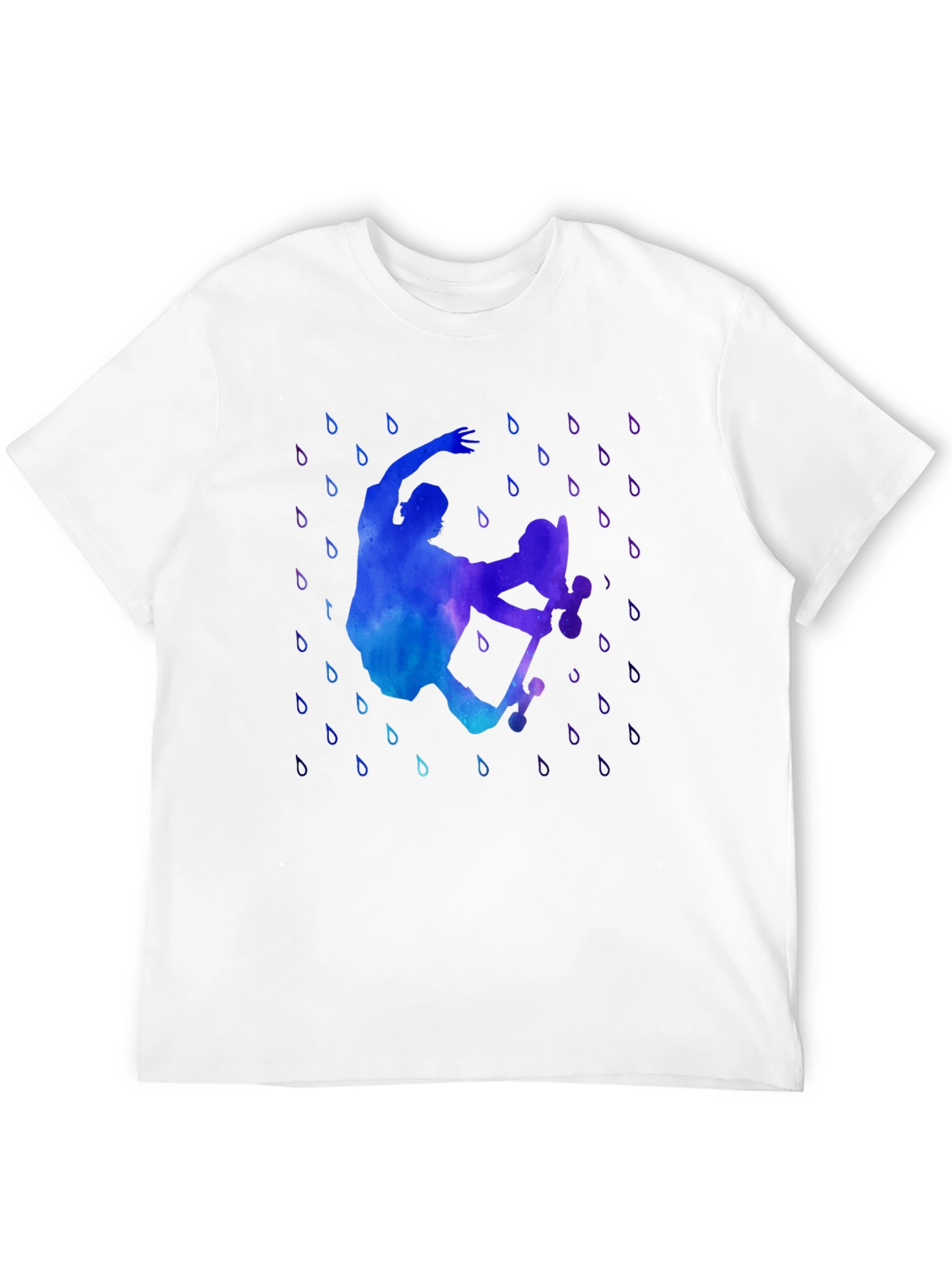 Watercolor Skateboarder Black T-Shirt