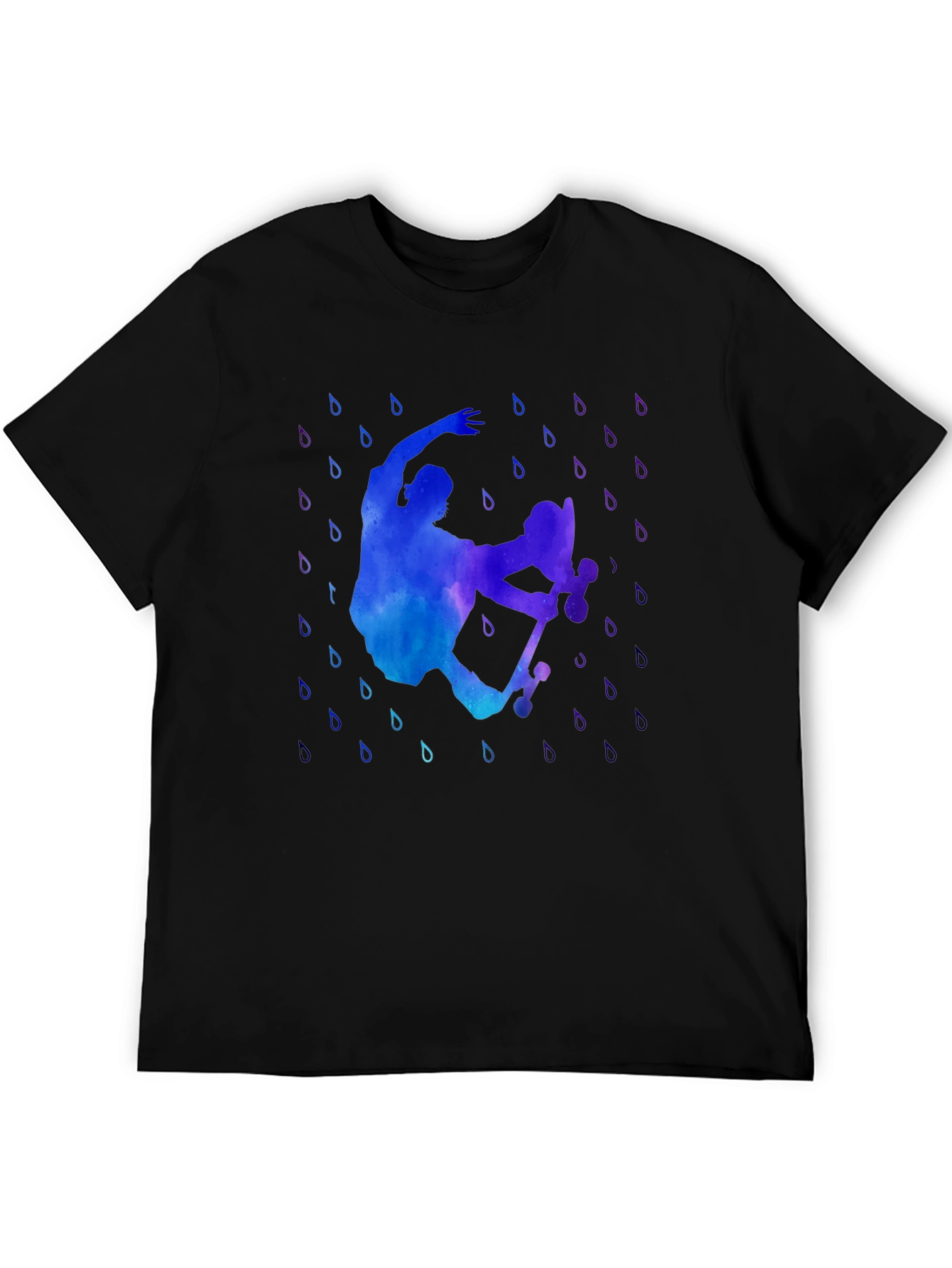 Watercolor Skateboarder Black T-Shirt