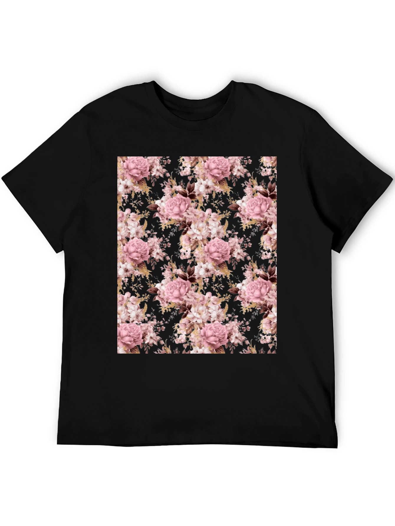 Floral Print Black Crew Neck T-Shirt