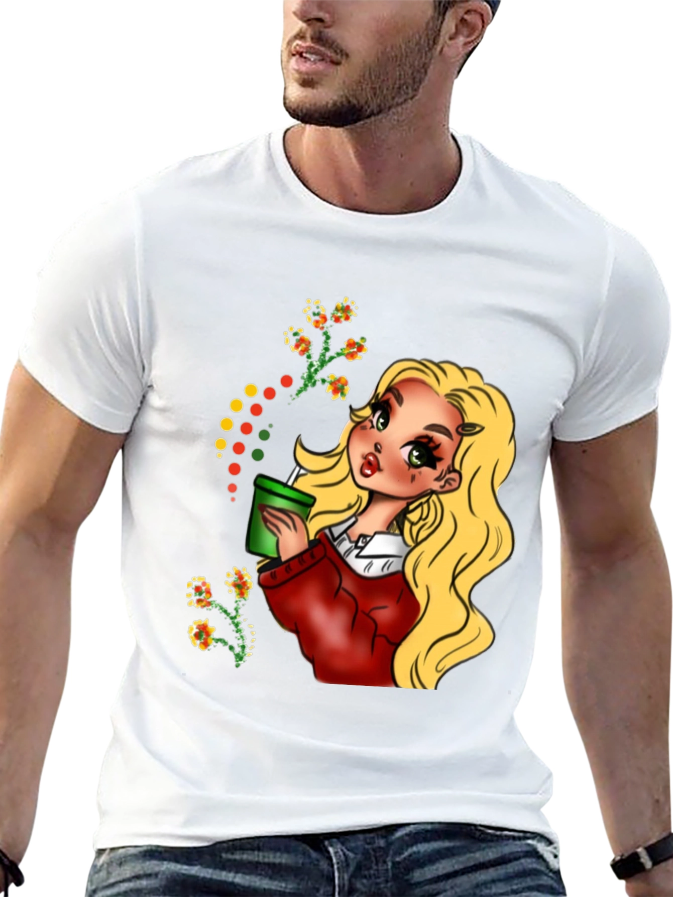 Blonde Cartoon Girl Black T-Shirt