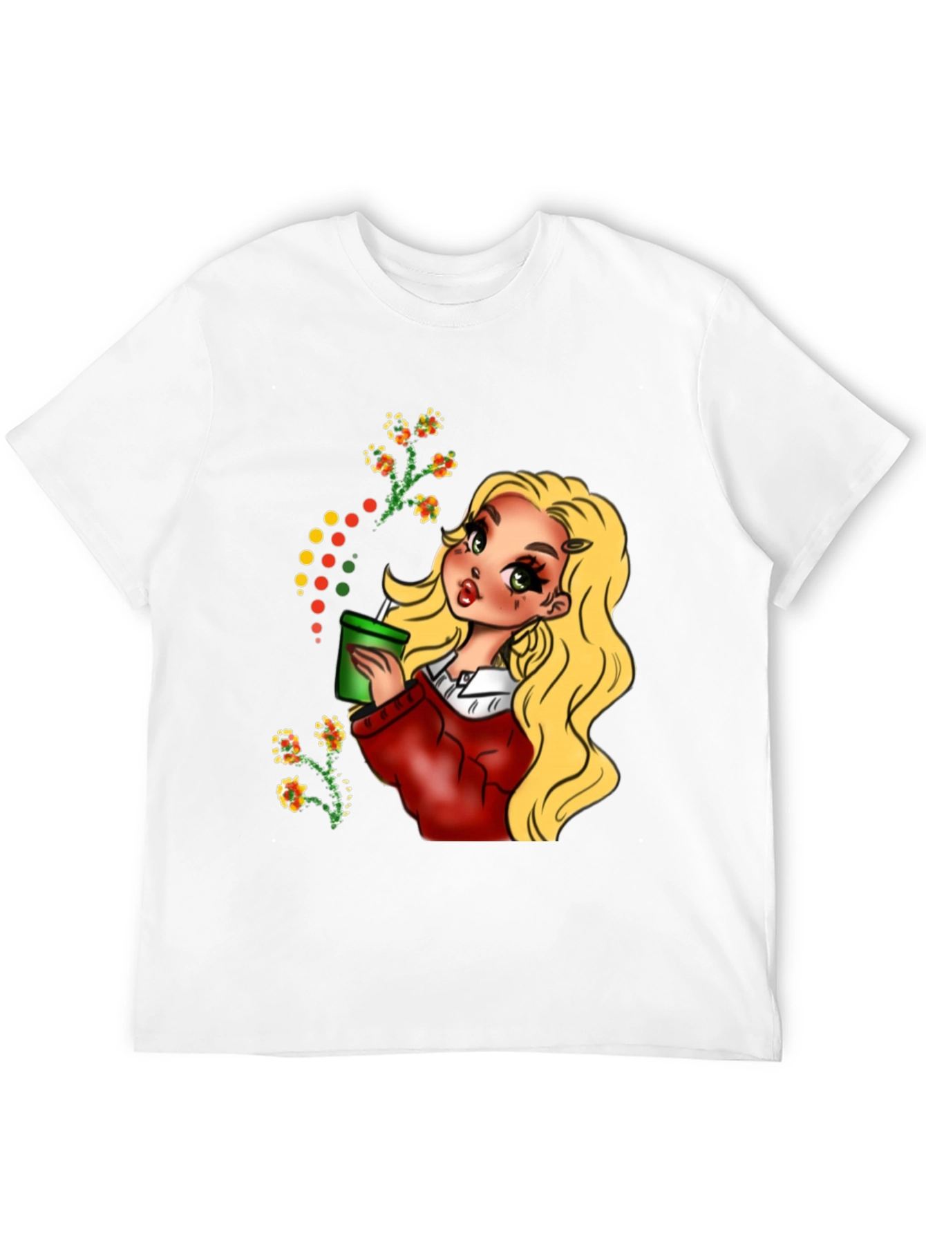 Blonde Cartoon Girl Black T-Shirt