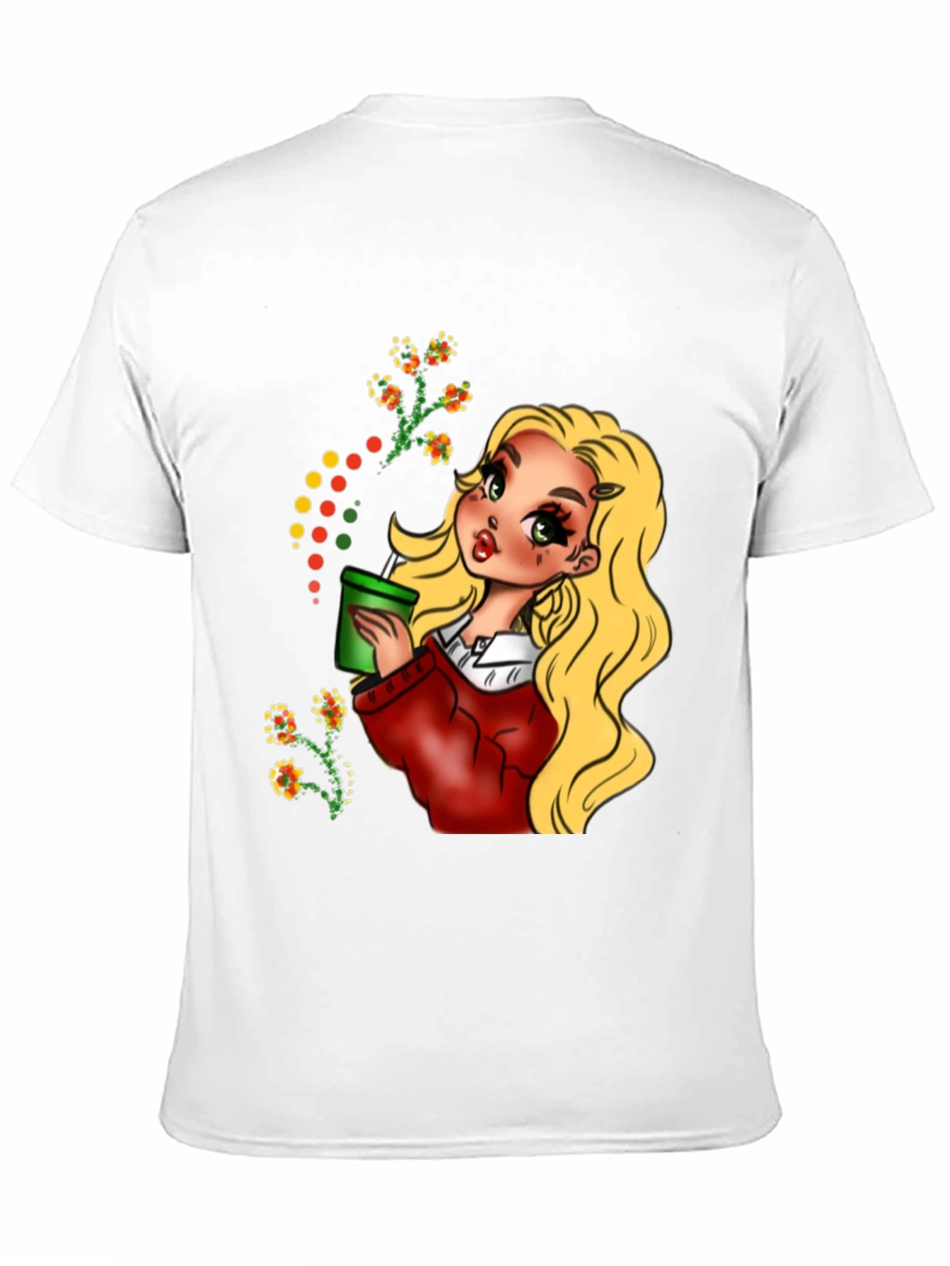 Blonde Cartoon Girl Black T-Shirt