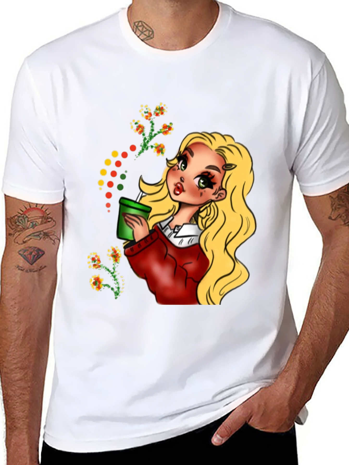 Blonde Cartoon Girl Black T-Shirt