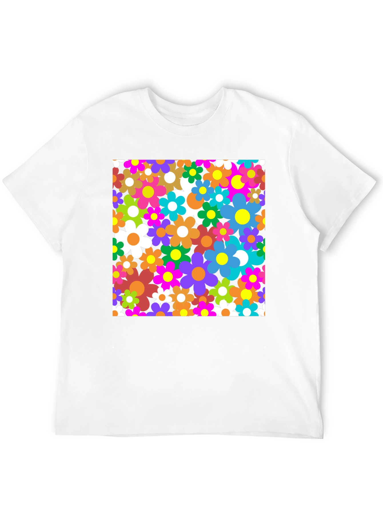 Retro Floral Graphic Tee - Black Cotton