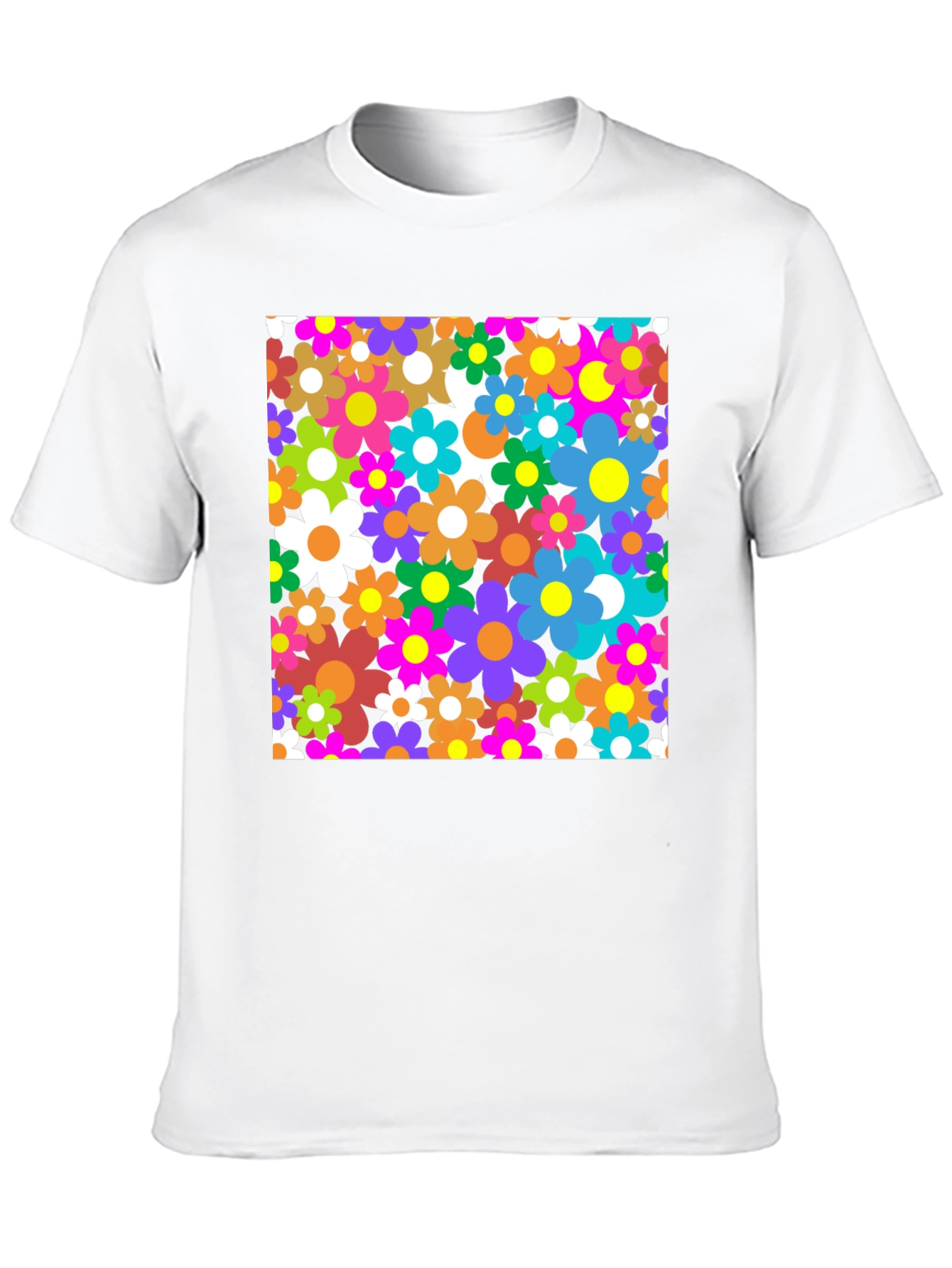 Retro Floral Graphic Tee - Black Cotton