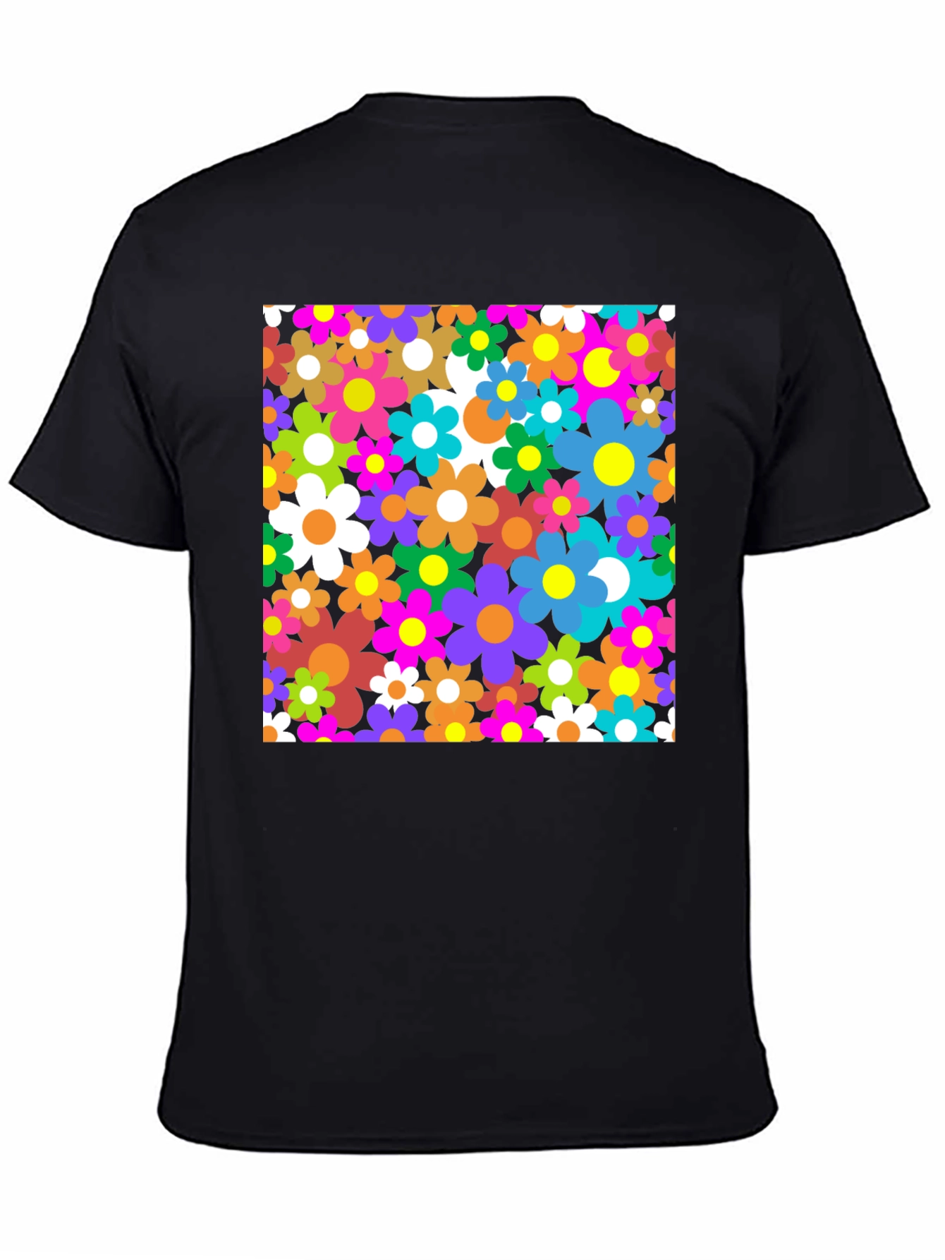 Retro Floral Graphic Tee - Black Cotton