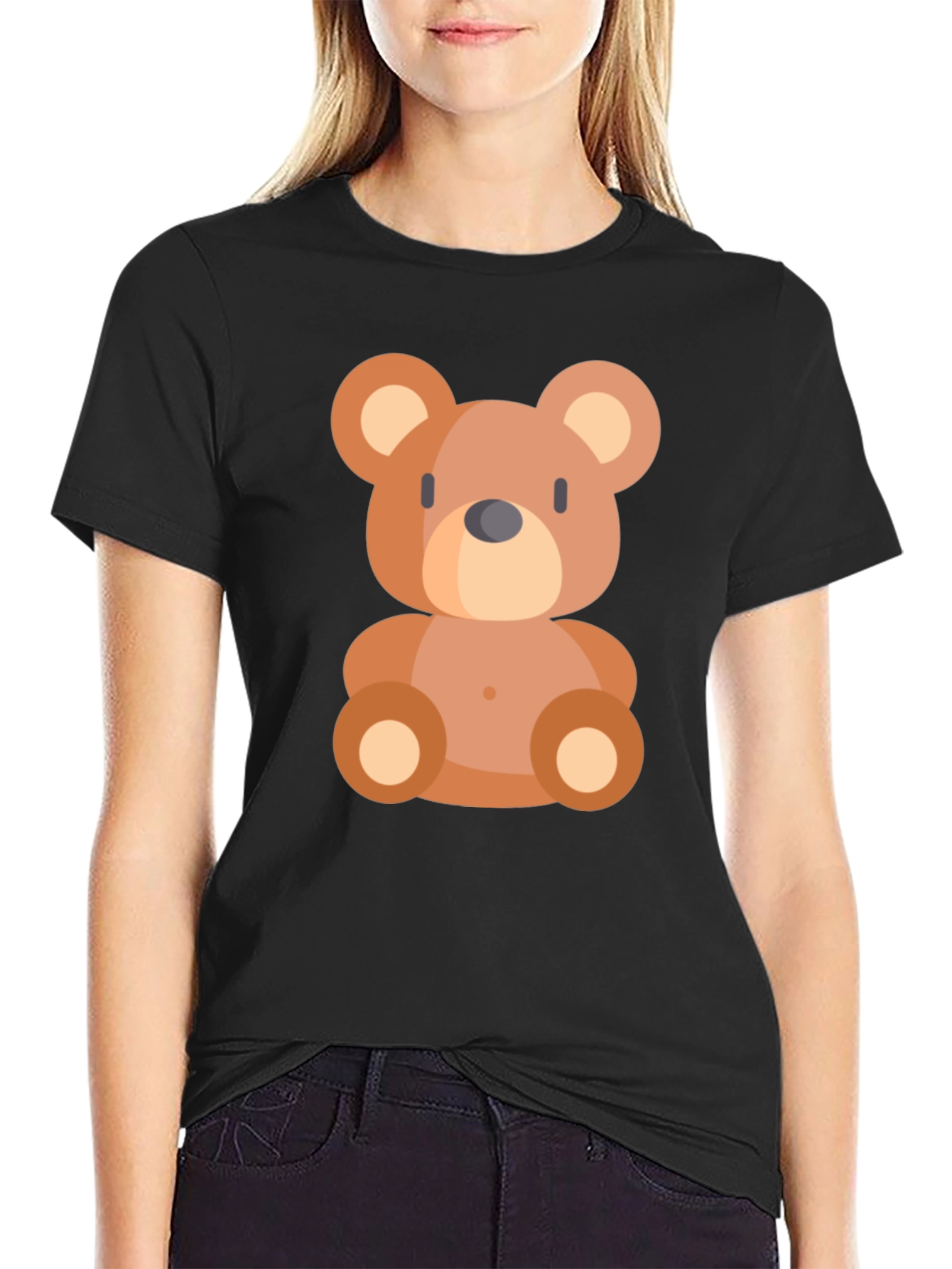 Cute Cartoon Bear Black T-Shirt