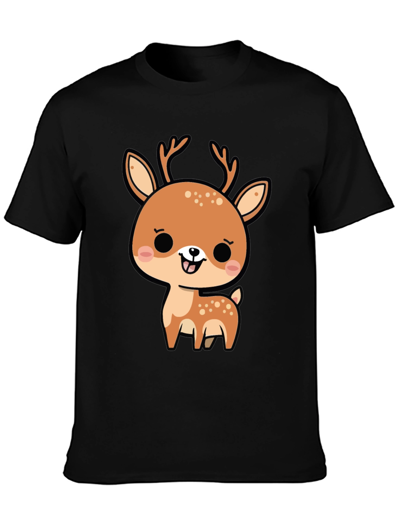 Cute Cartoon Deer Graphic Black T-Shirt