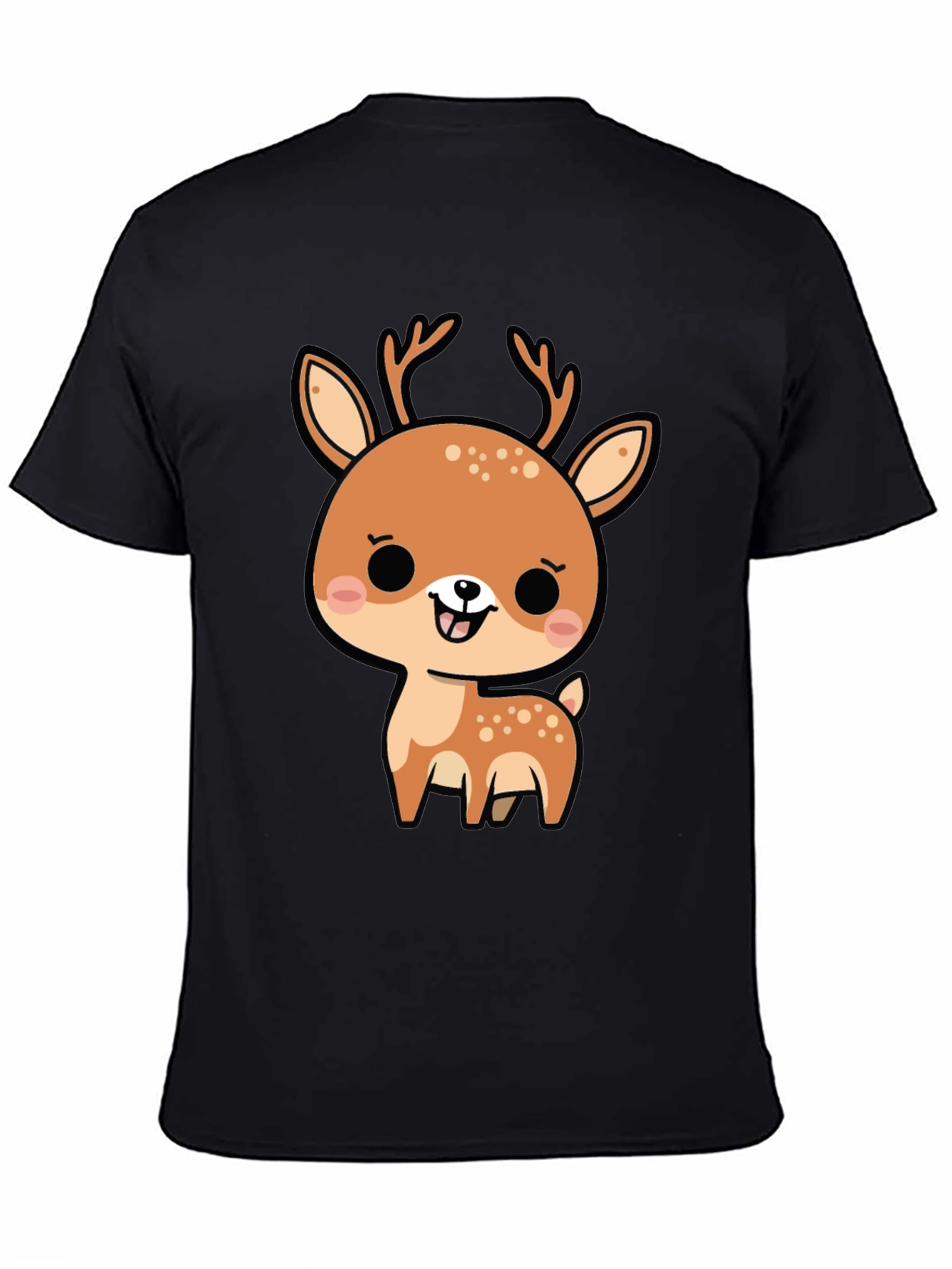 Cute Cartoon Deer Graphic Black T-Shirt