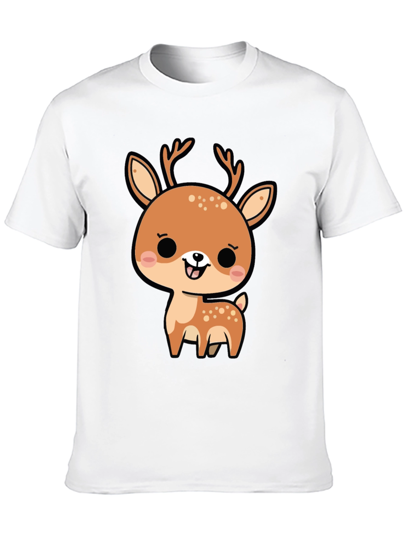 Cute Cartoon Deer Graphic Black T-Shirt