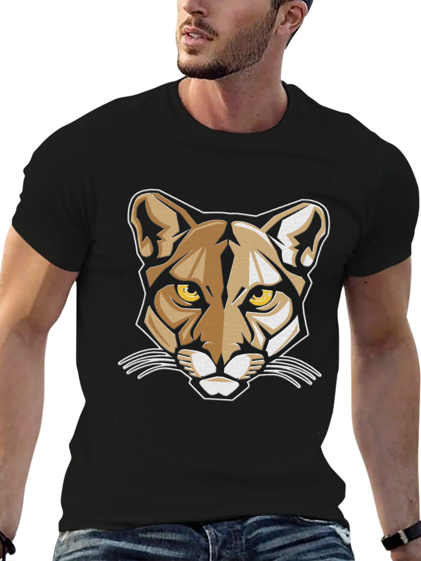 Cool Cat Graphic Tee - Black Crew Neck T-Shirt