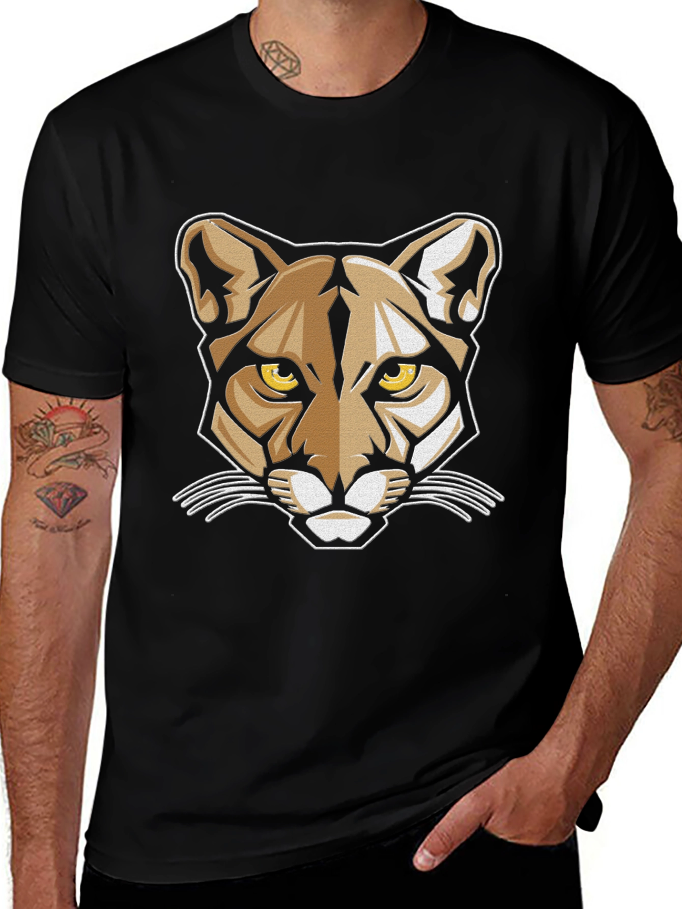 Cool Cat Graphic Tee - Black Crew Neck T-Shirt