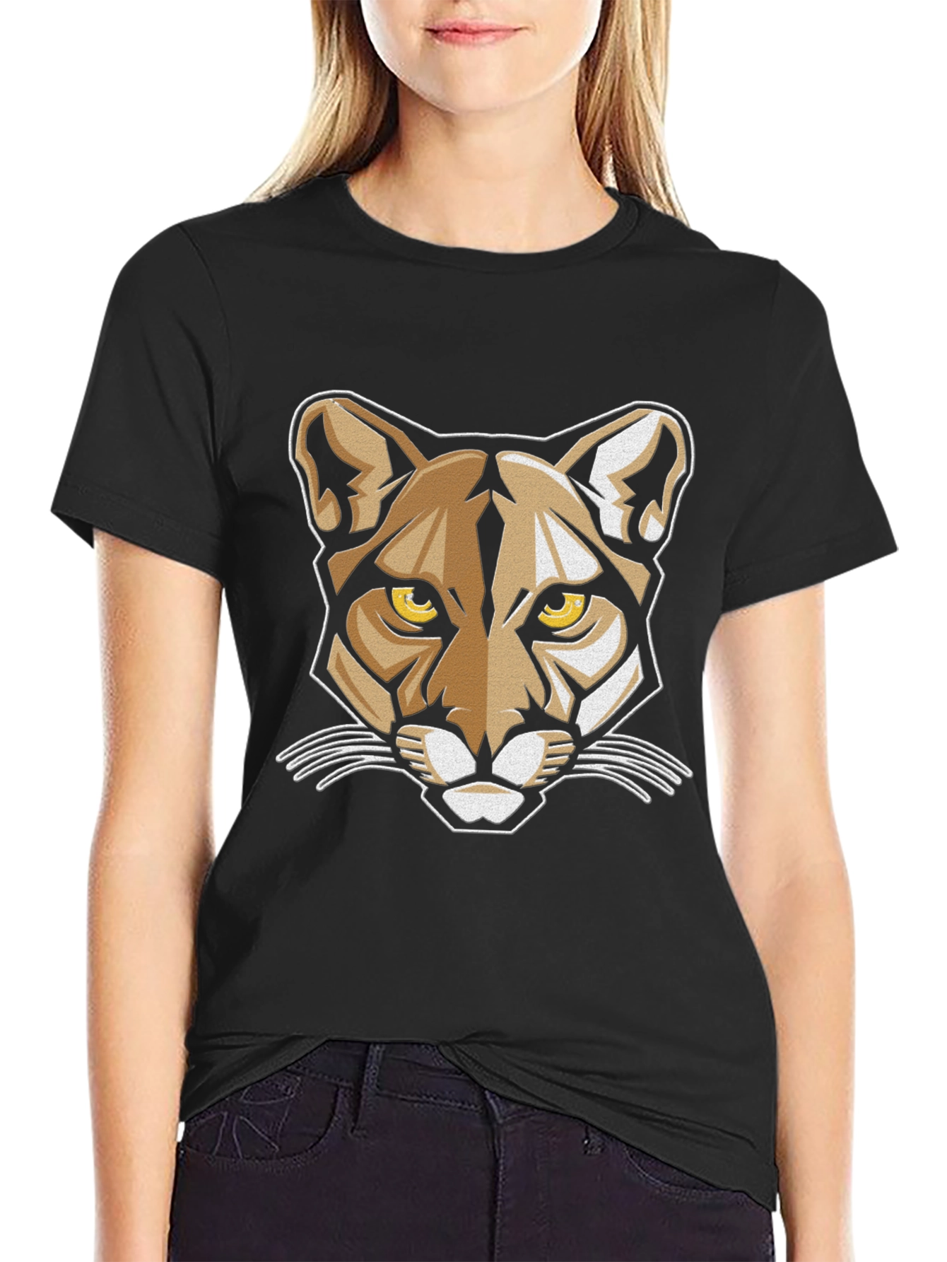 Cool Cat Graphic Tee - Black Crew Neck T-Shirt