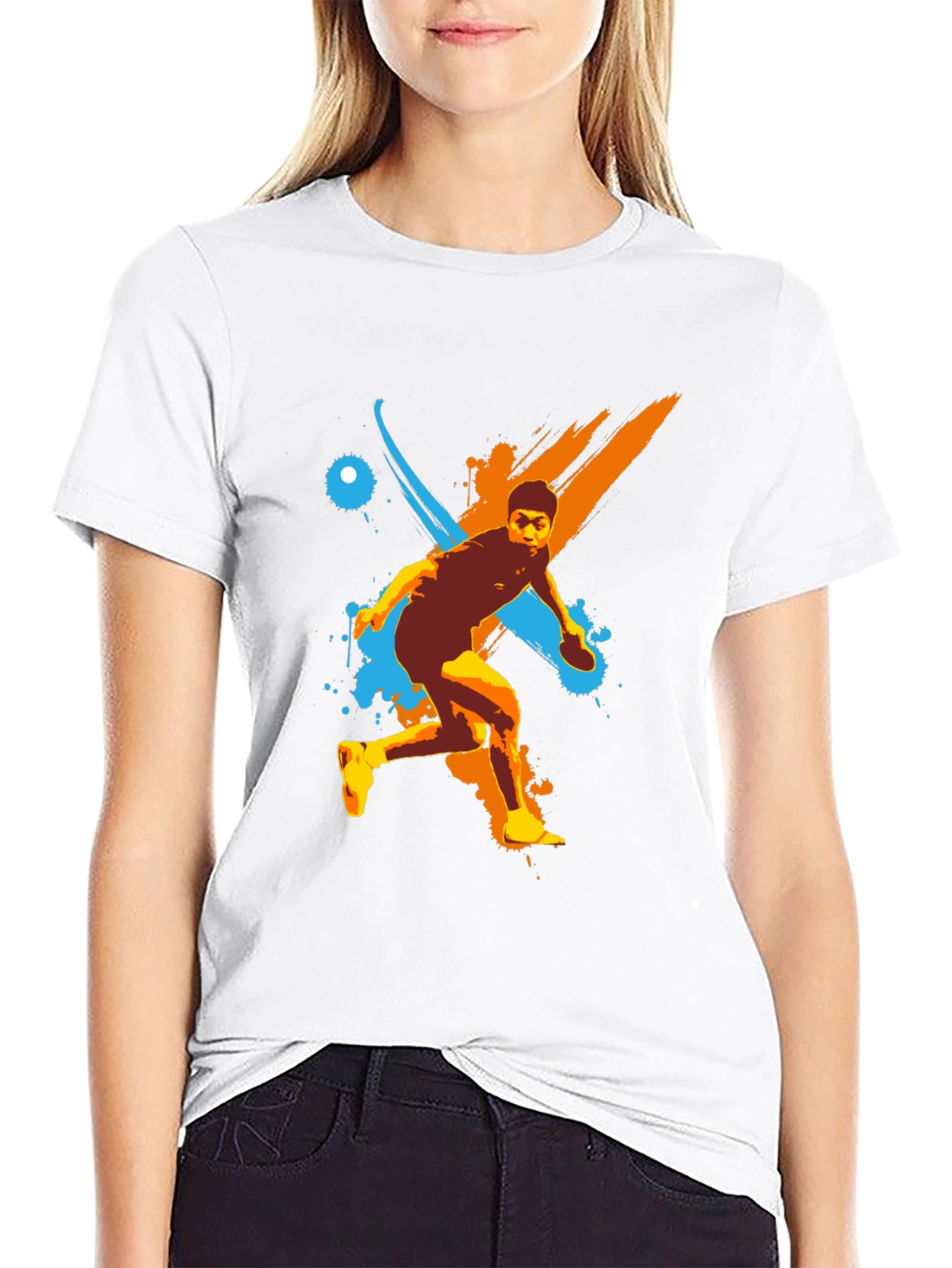 Table Tennis Player Graphic Tee - Black Cotton T-Shirt