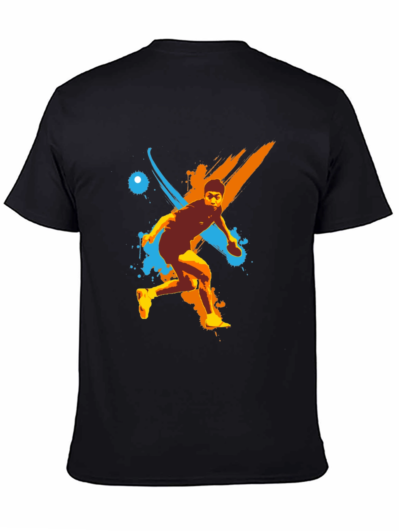 Table Tennis Player Graphic Tee - Black Cotton T-Shirt