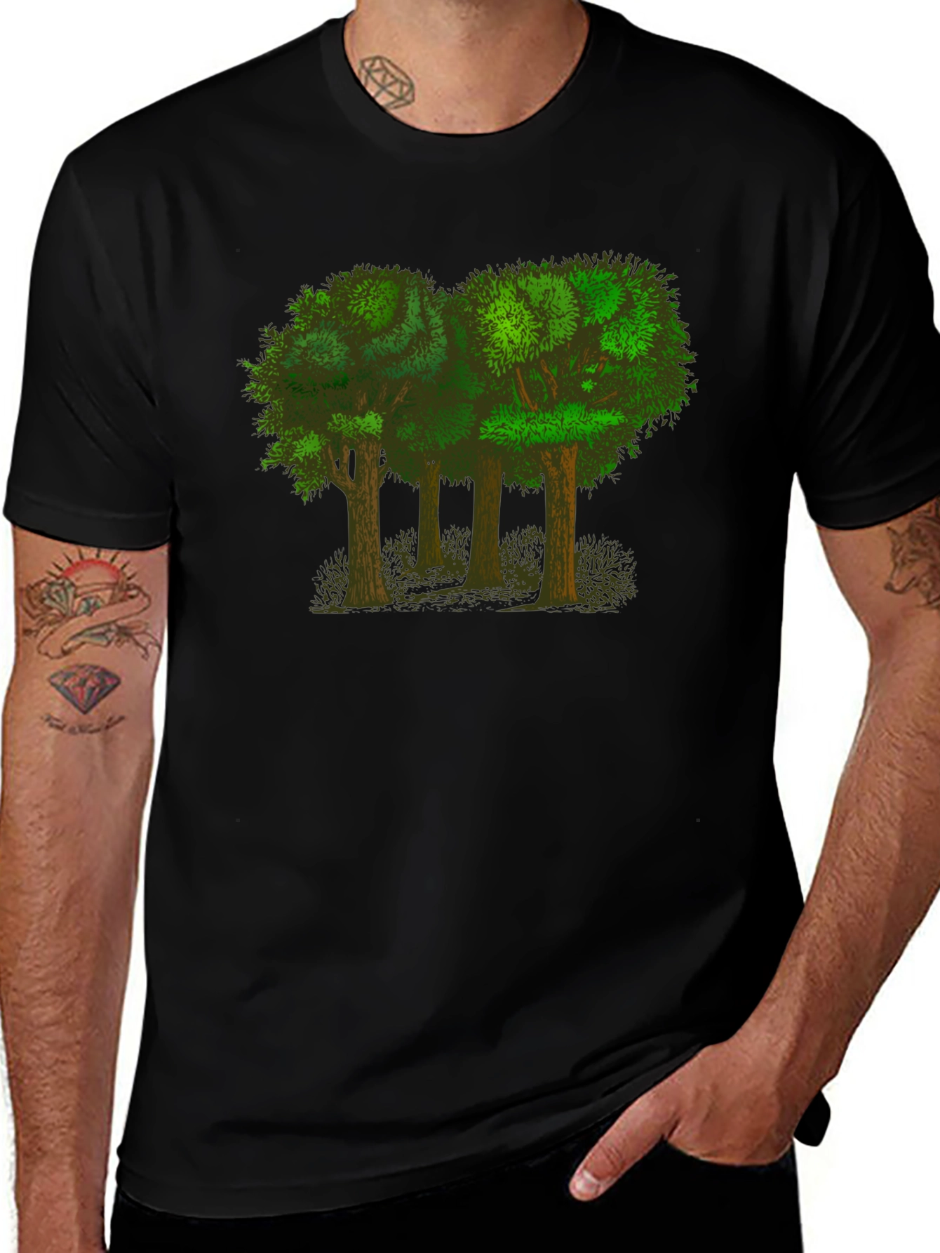 Arboreal Tee: Forest Graphic Black T-Shirt