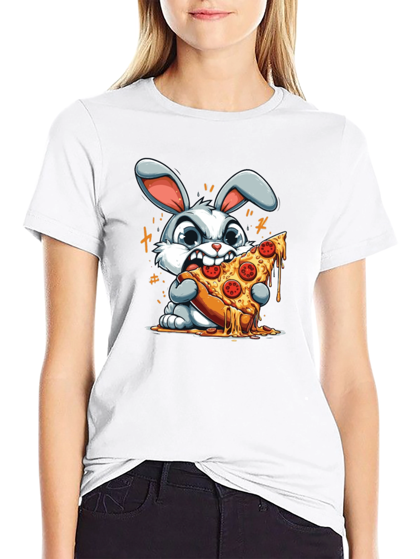 Pizza Bunny Graphic T-Shirt - Unisex Cartoon Tee