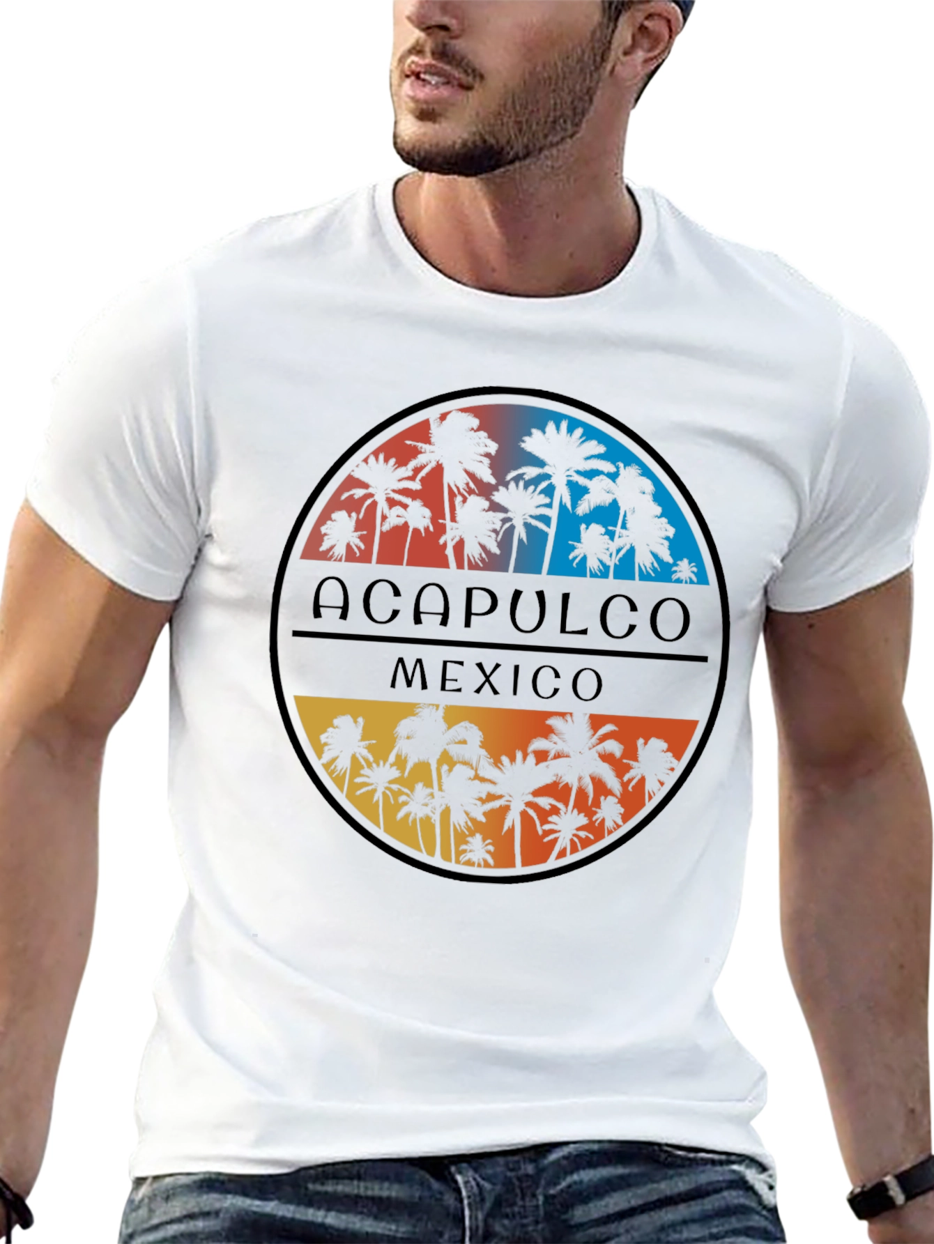Acapulco Mexico Palm Tree Graphic Tee - Black