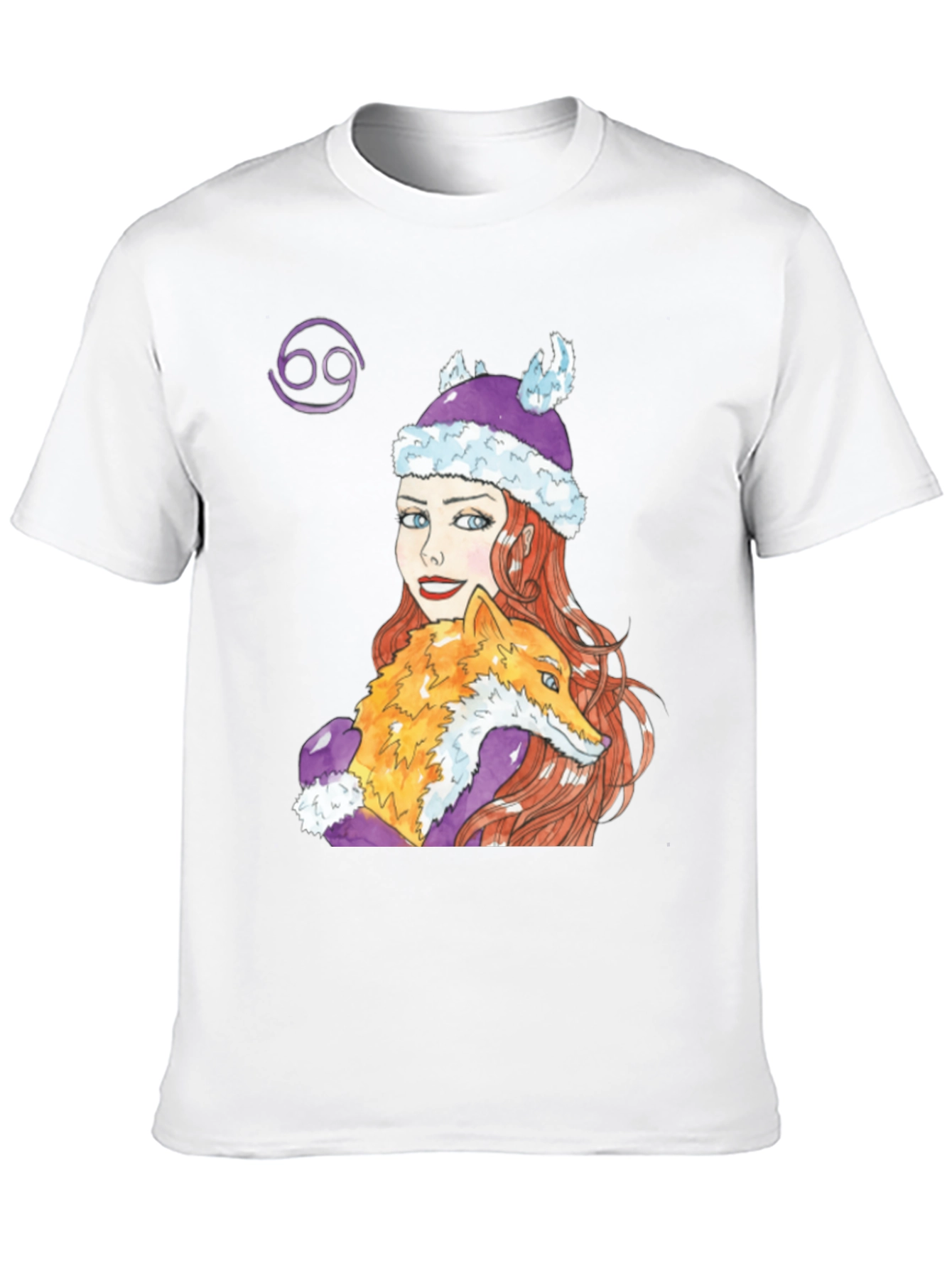 Cancer Zodiac Tee with Fox and Girl Design