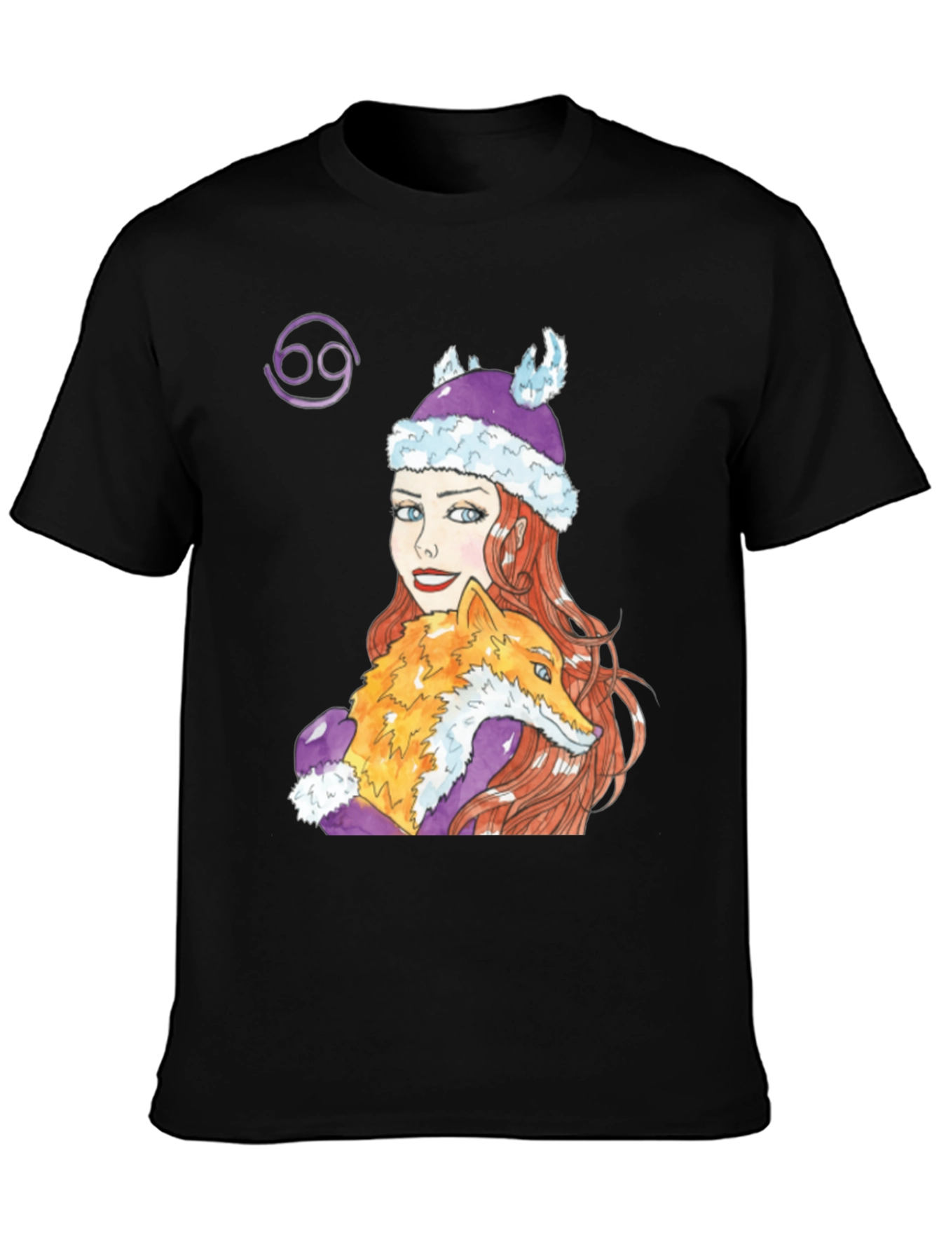 Cancer Zodiac Tee with Fox and Girl Design