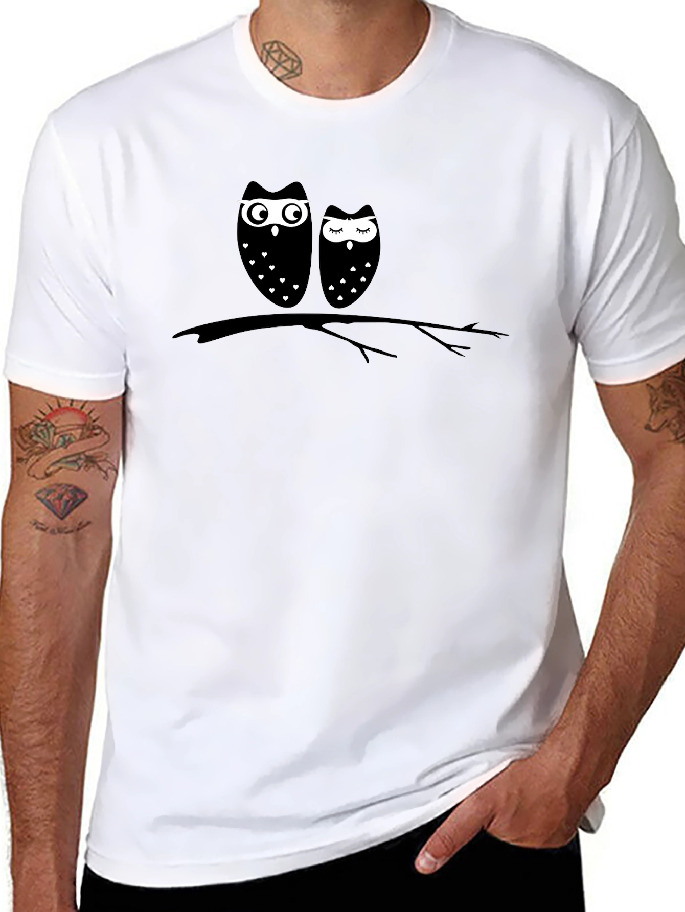 Black Owl Couple Graphic T-Shirt