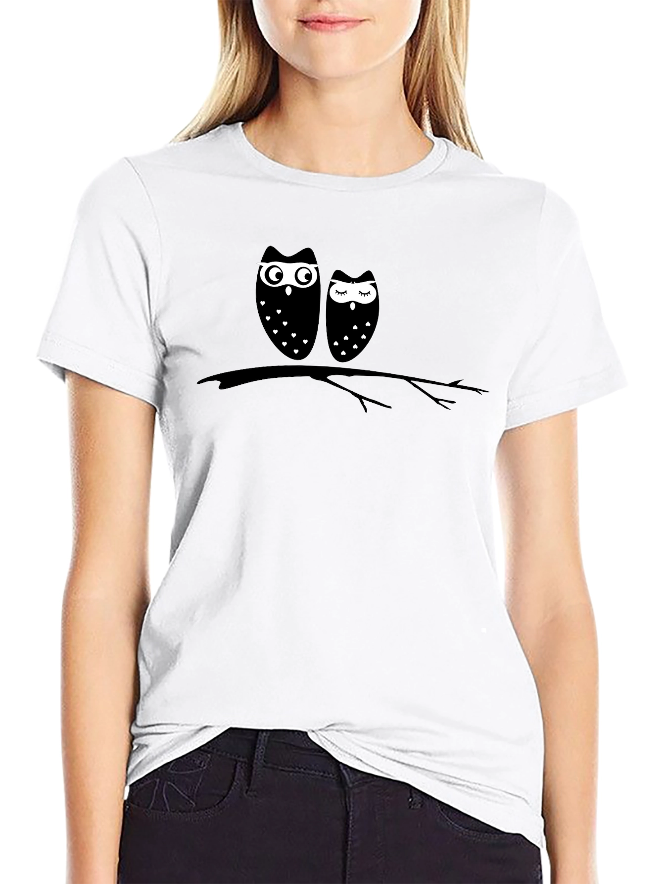 Black Owl Couple Graphic T-Shirt
