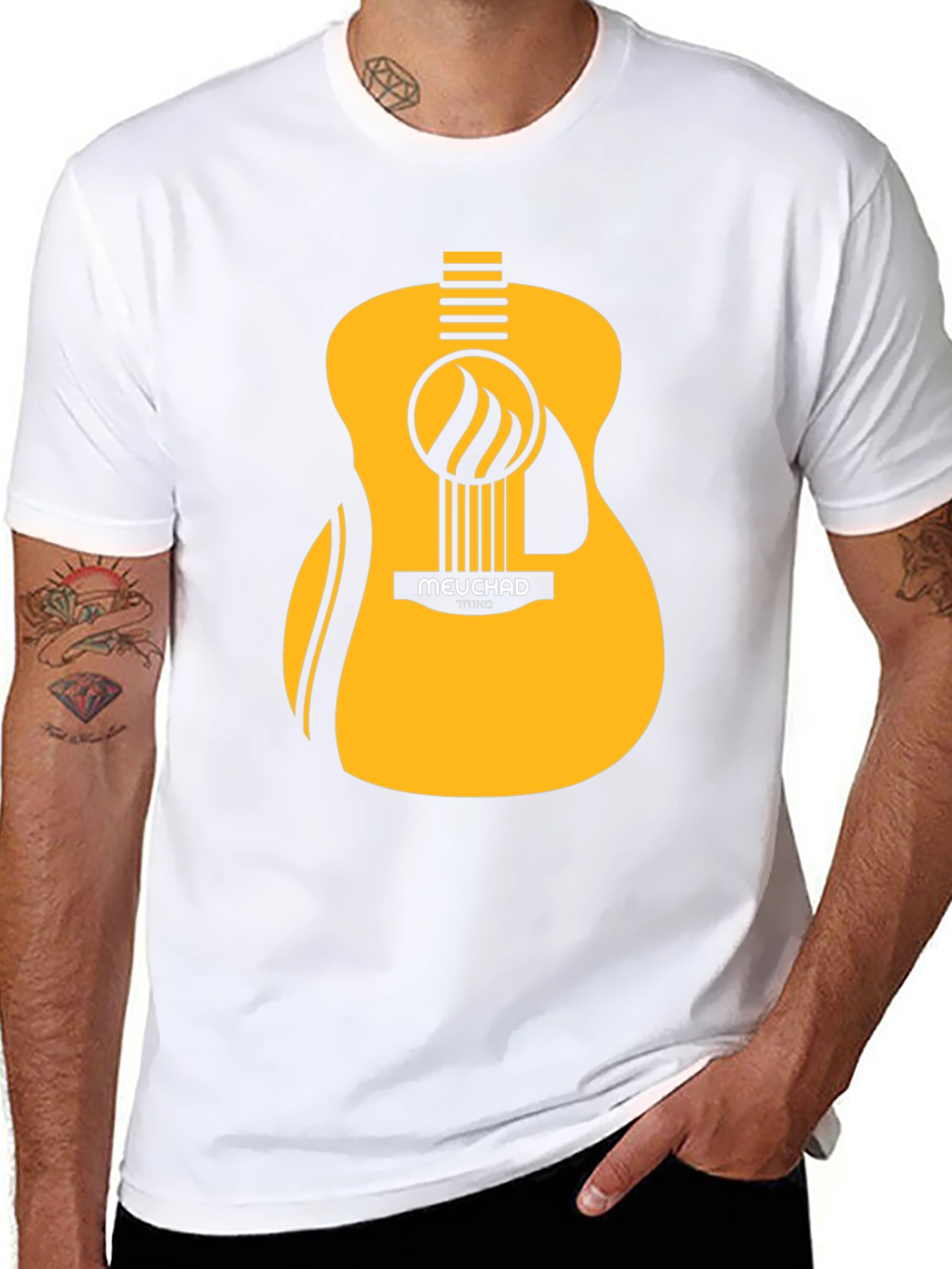 Mens Black T-Shirt with Graphic Guitar Design