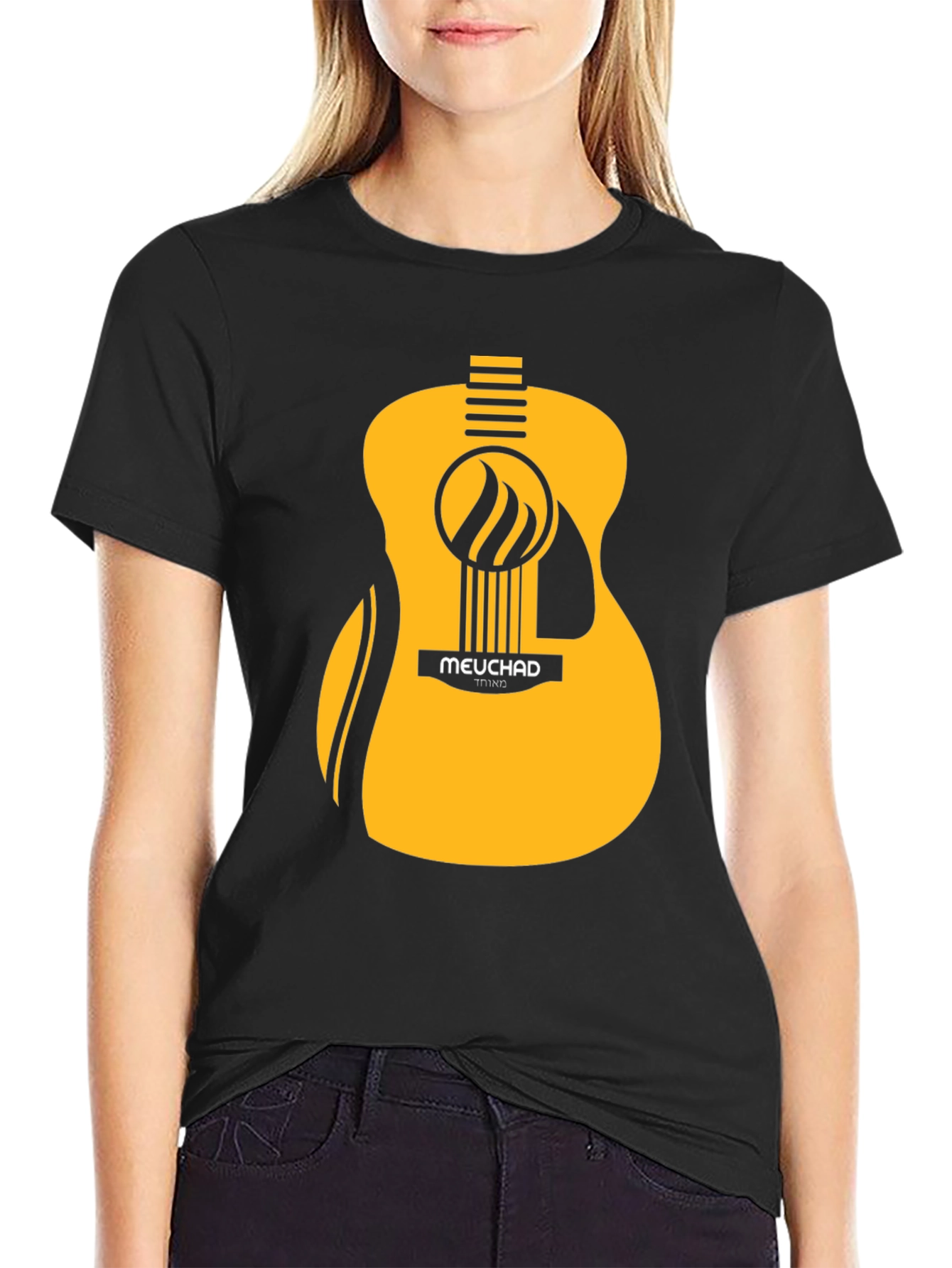 Mens Black T-Shirt with Graphic Guitar Design