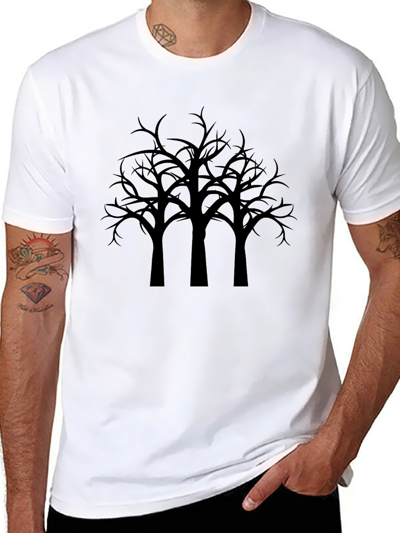 Mens Black T-Shirt with Silhouette Tree Design
