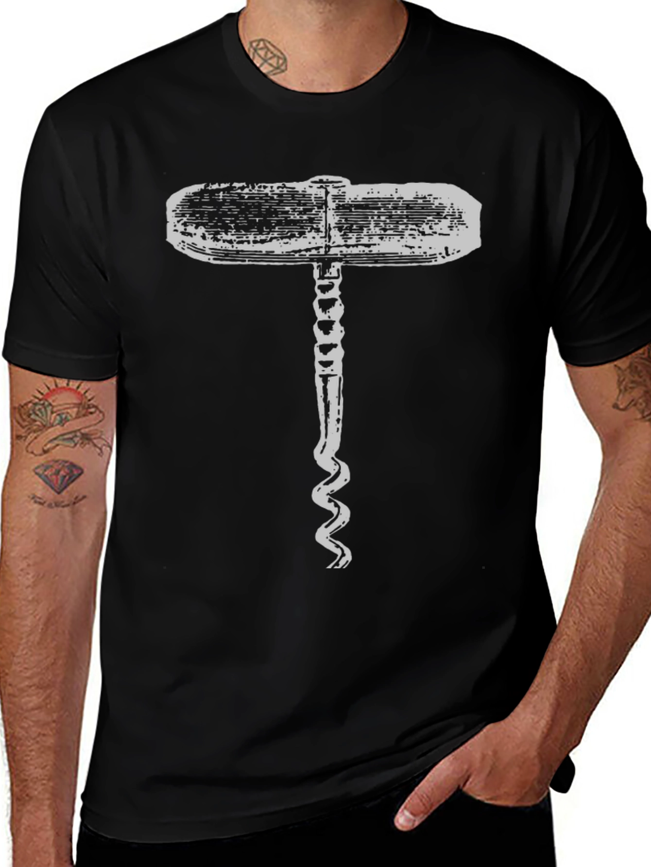 Novelty Corkscrew Graphic Black T-Shirt