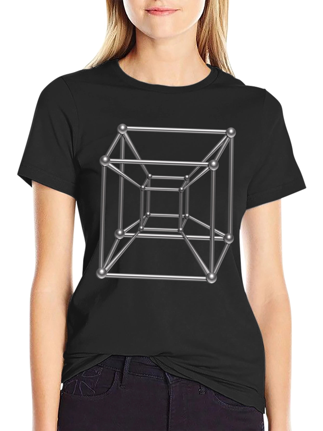 Tesseract Cube Graphic T-Shirt - Geometric Design