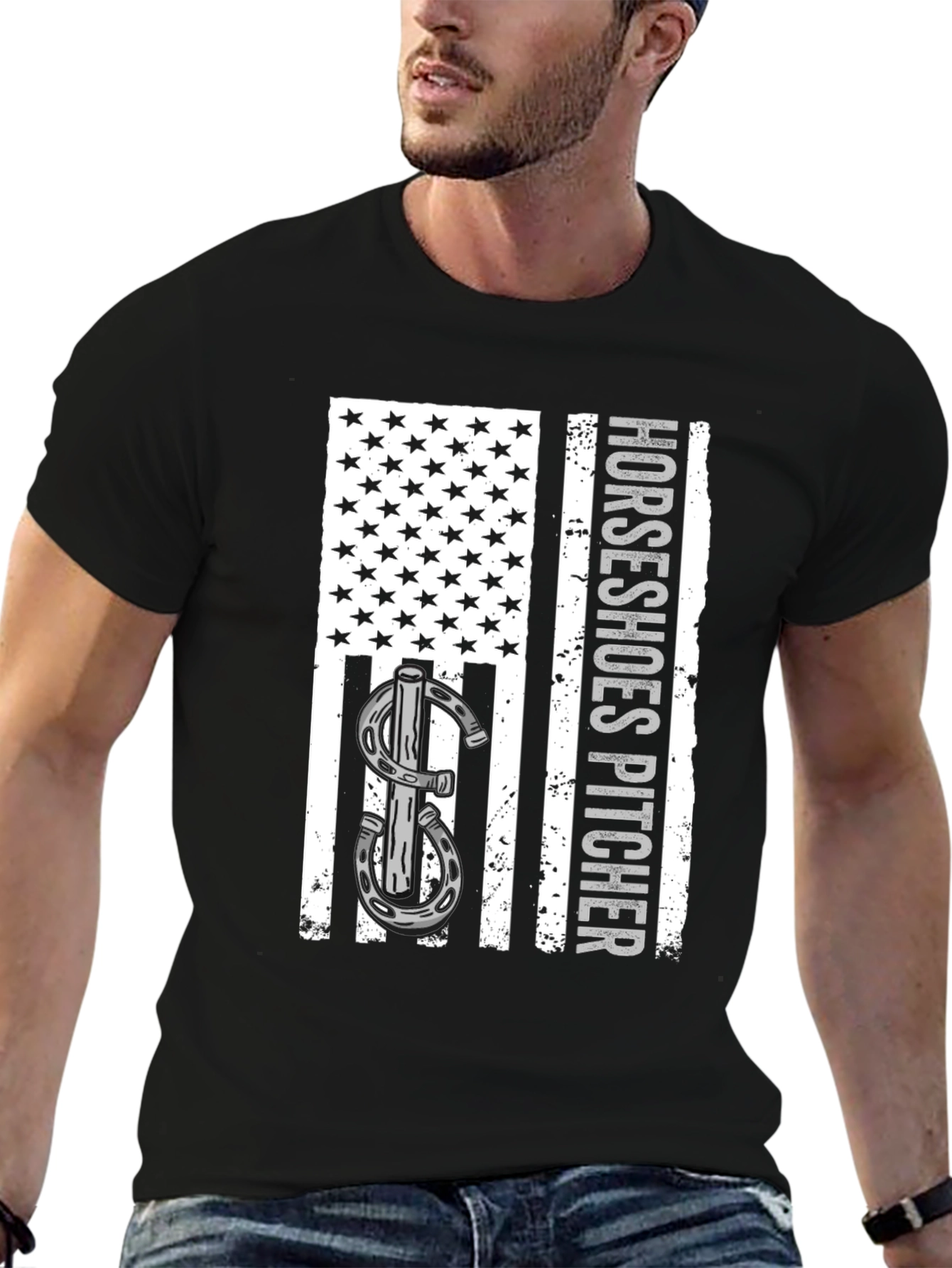 Horseshoes Pitcher American Flag T-Shirt