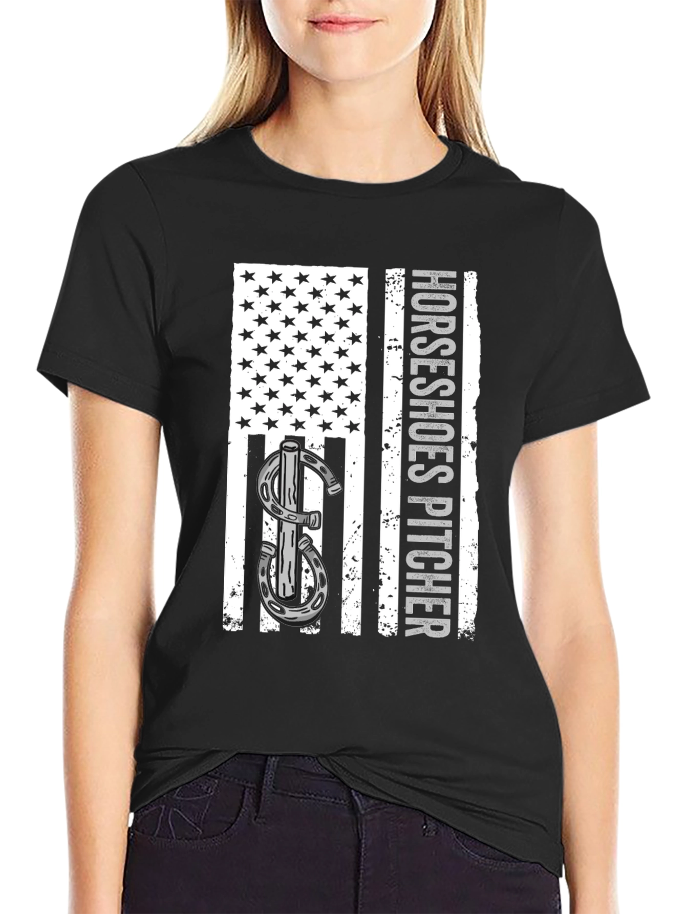 Horseshoes Pitcher American Flag T-Shirt