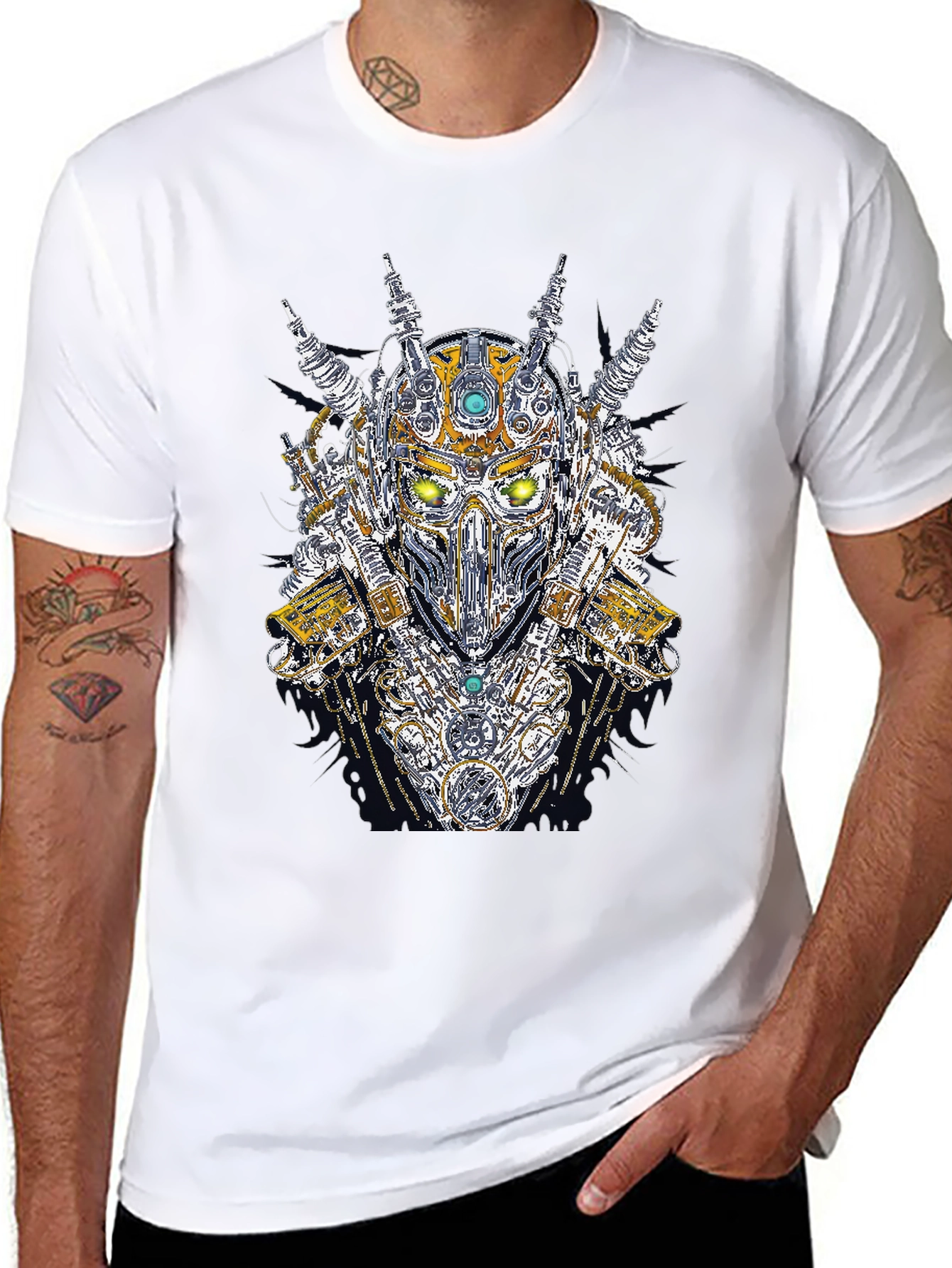 Steampunk Robot Head Graphic Black T-Shirt