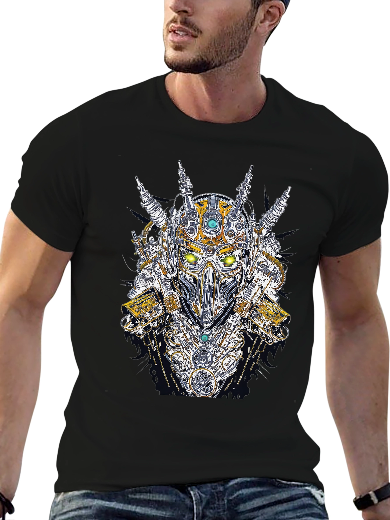 Steampunk Robot Head Graphic Black T-Shirt