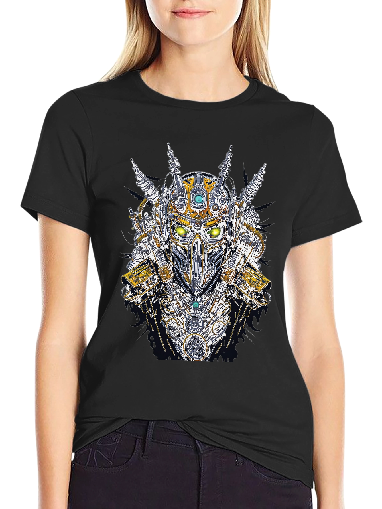 Steampunk Robot Head Graphic Black T-Shirt