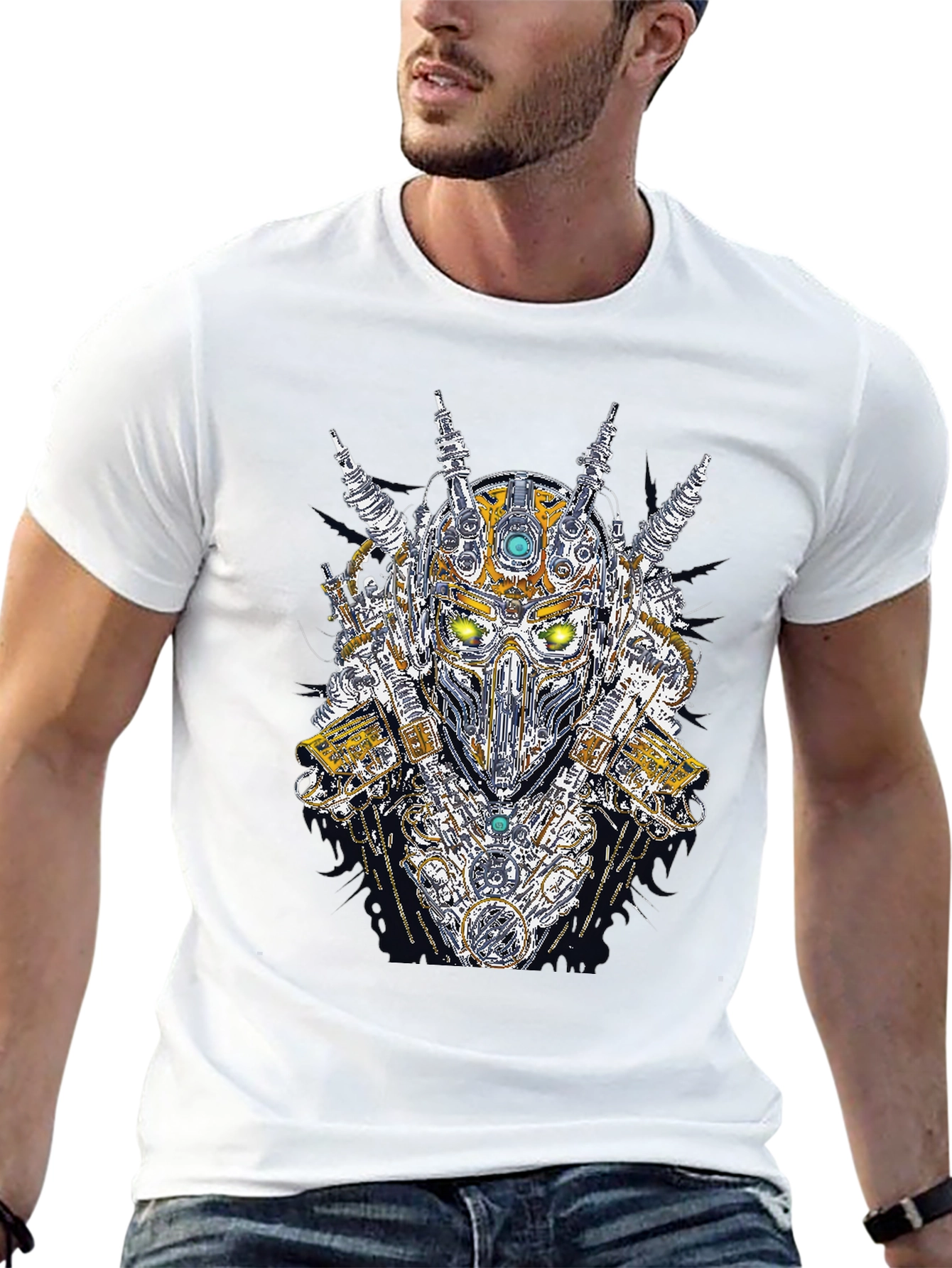 Steampunk Robot Head Graphic Black T-Shirt