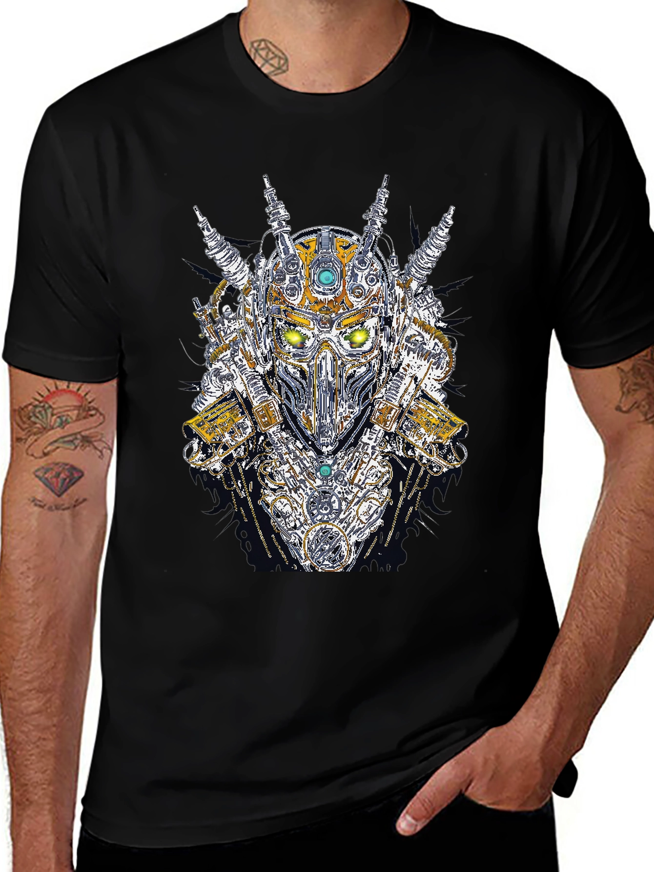 Steampunk Robot Head Graphic Black T-Shirt