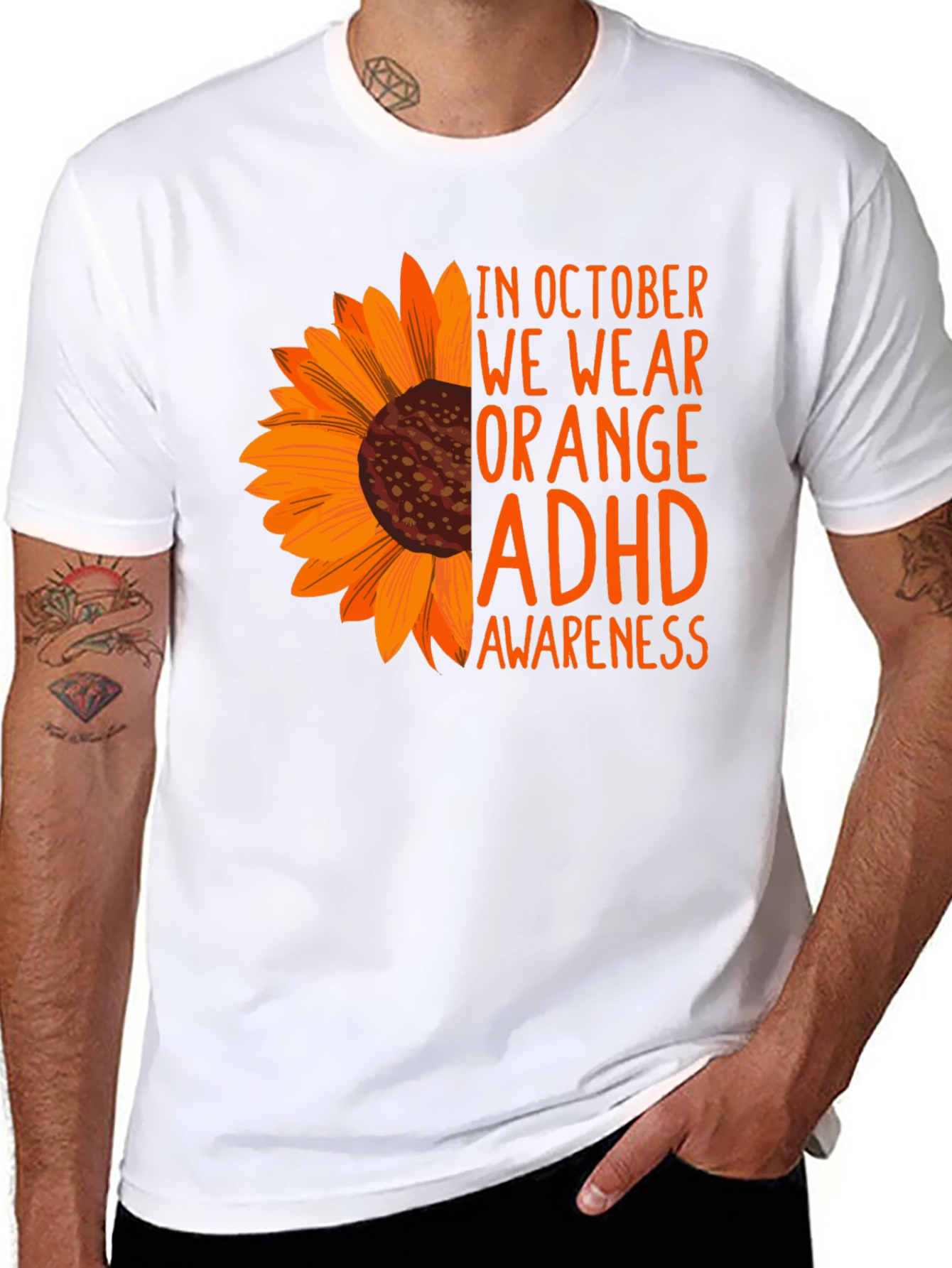Orange ADHD Awareness Sunflower T-Shirt