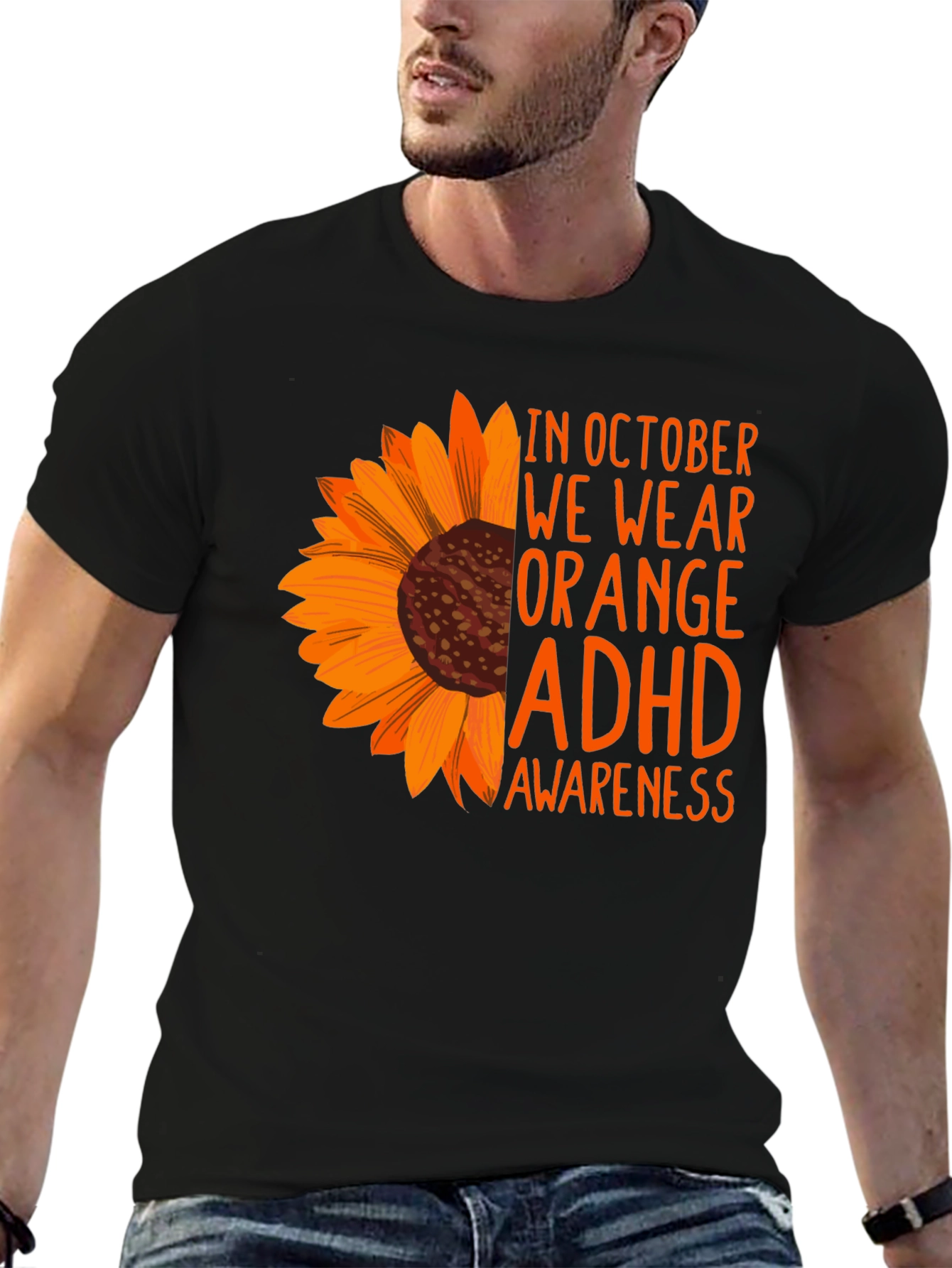 Orange ADHD Awareness Sunflower T-Shirt