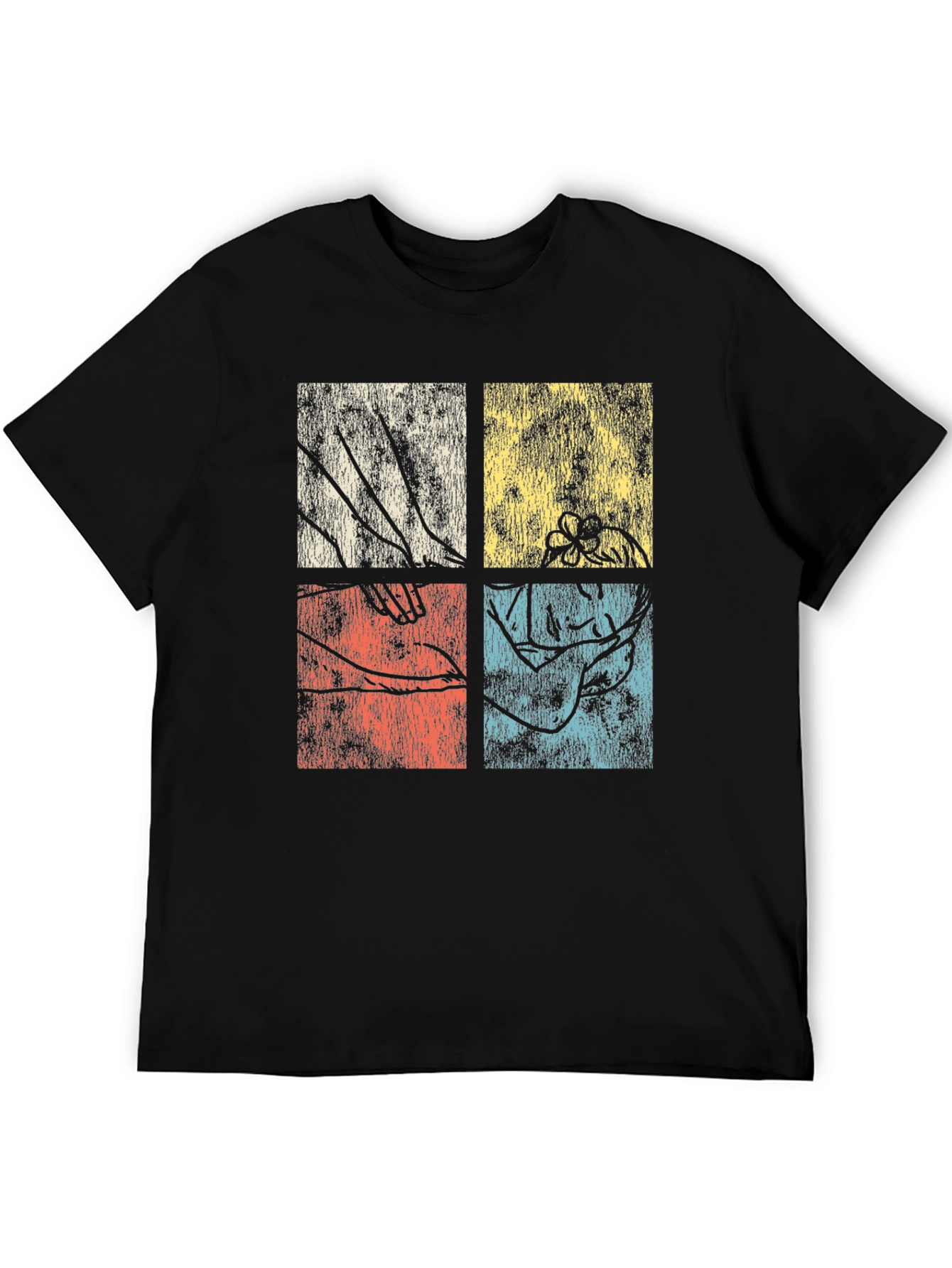 Retro Botanical Graphic Tee - Unique Four Panel Design