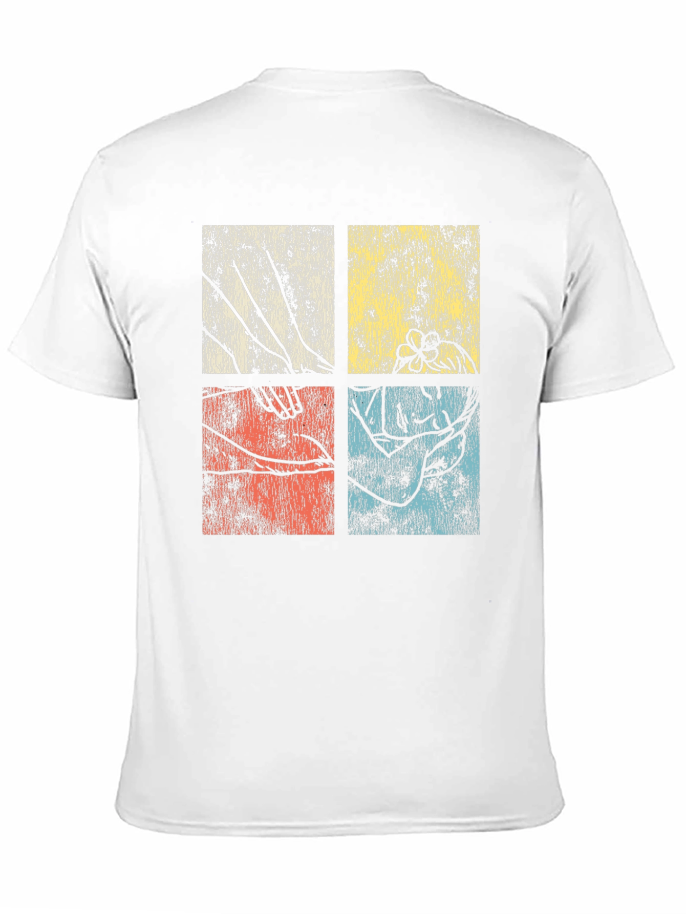 Retro Botanical Graphic Tee - Unique Four Panel Design